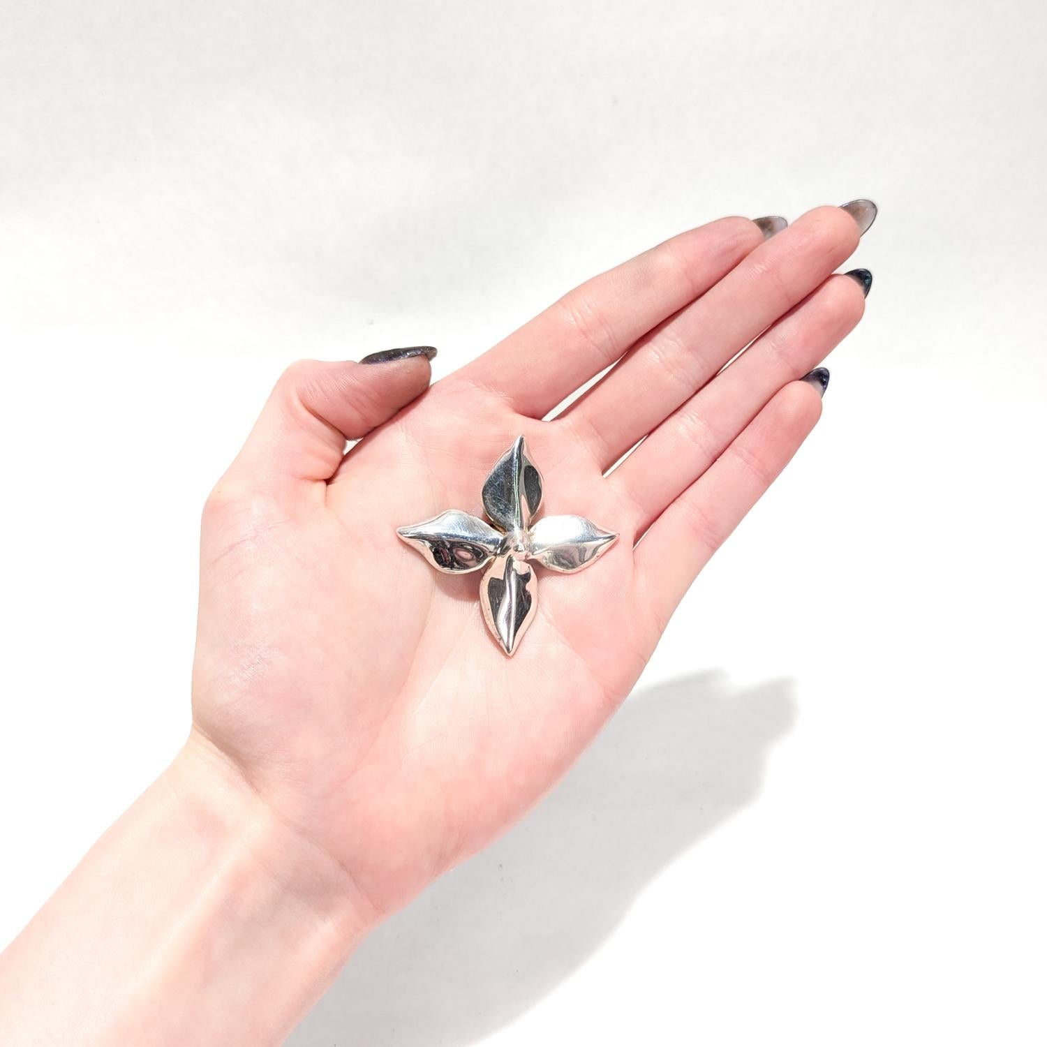 Modern Signed Tiffany & Co. Sterling Silver Poinsetta Flower Brooch or Pin