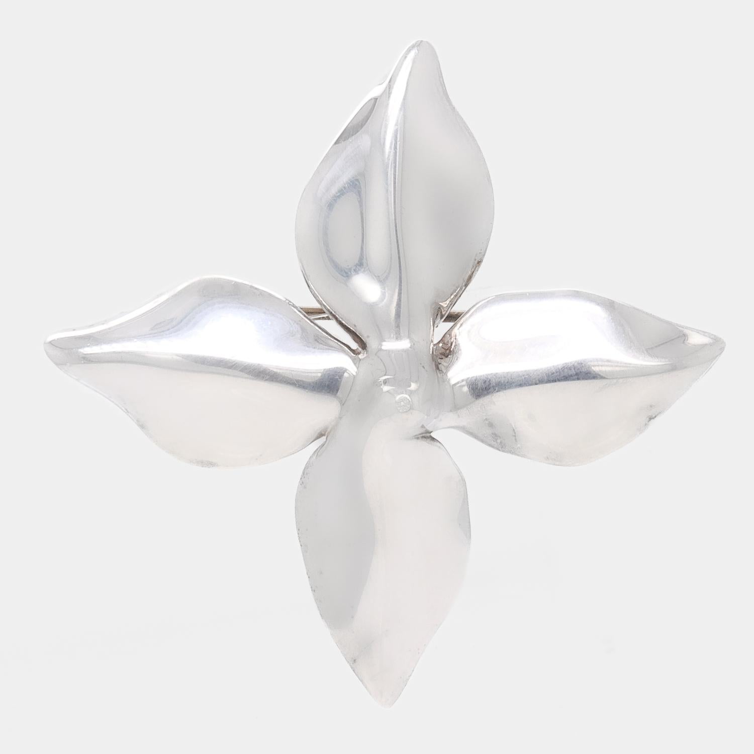 Women's Signed Tiffany & Co. Sterling Silver Poinsetta Flower Brooch or Pin
