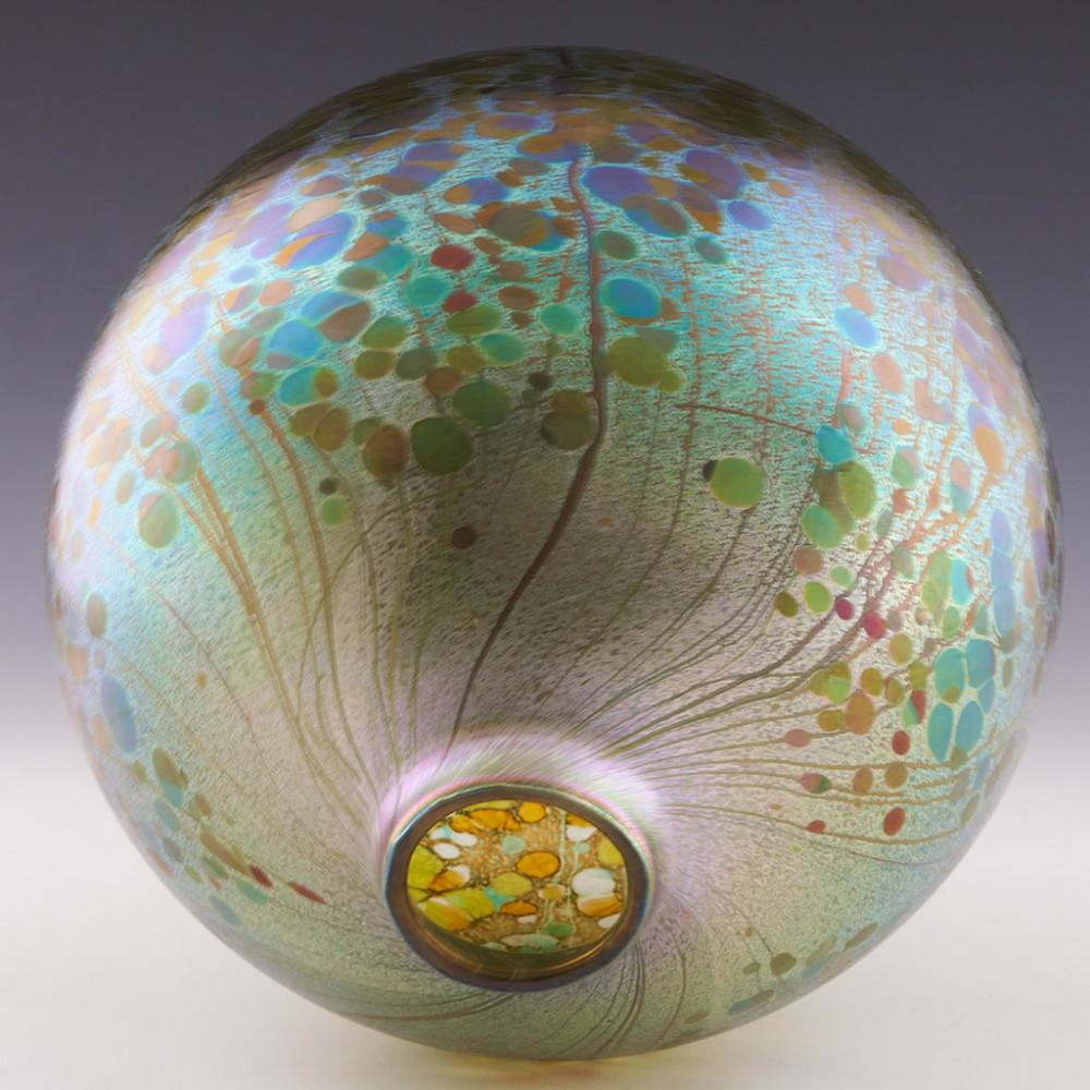 Art Glass Signed Timothy Harris Isle of Wight Summer Fruits Greenberry Ball Vase c2005