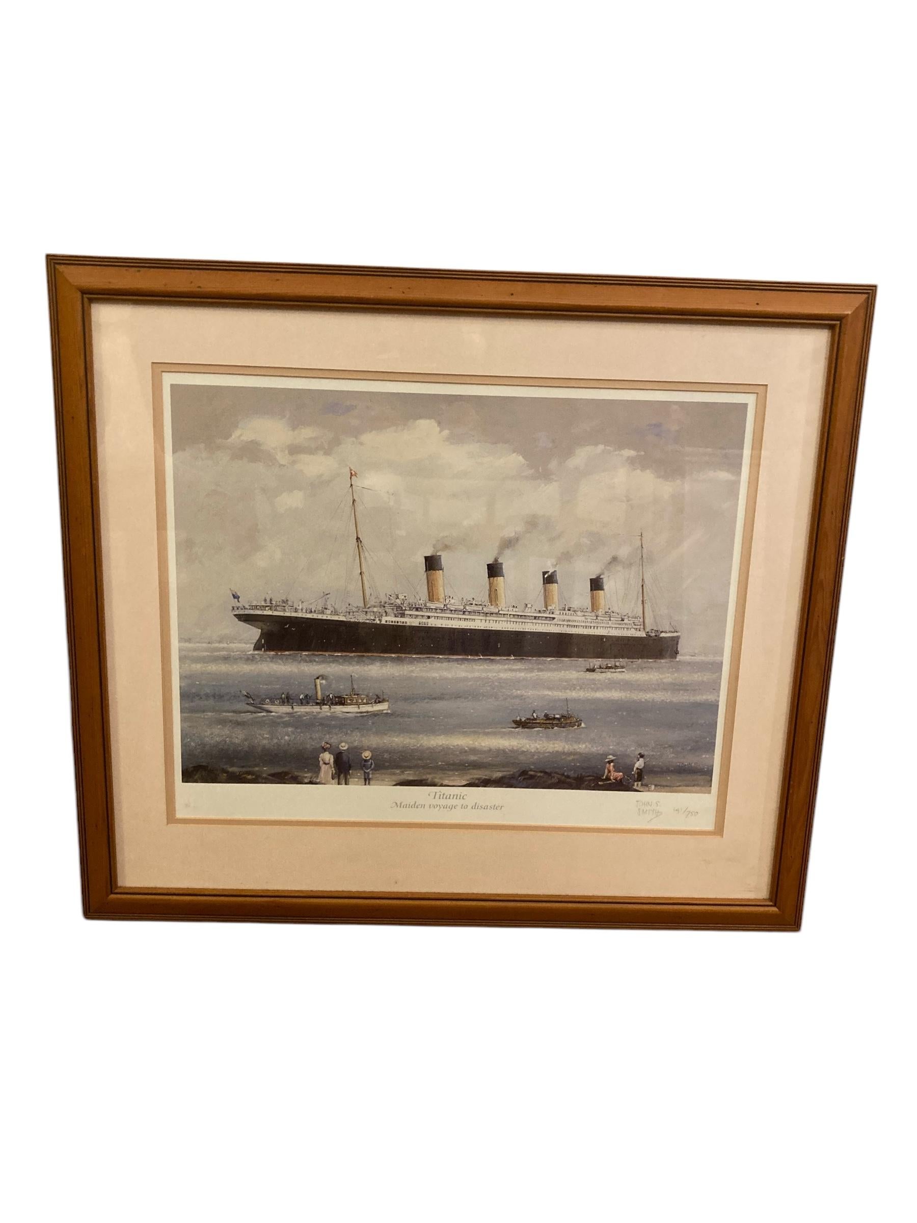 Art Glass Signed Titanic Picture of The Maiden Voyage to Disaster by John Smith 141/750 For Sale