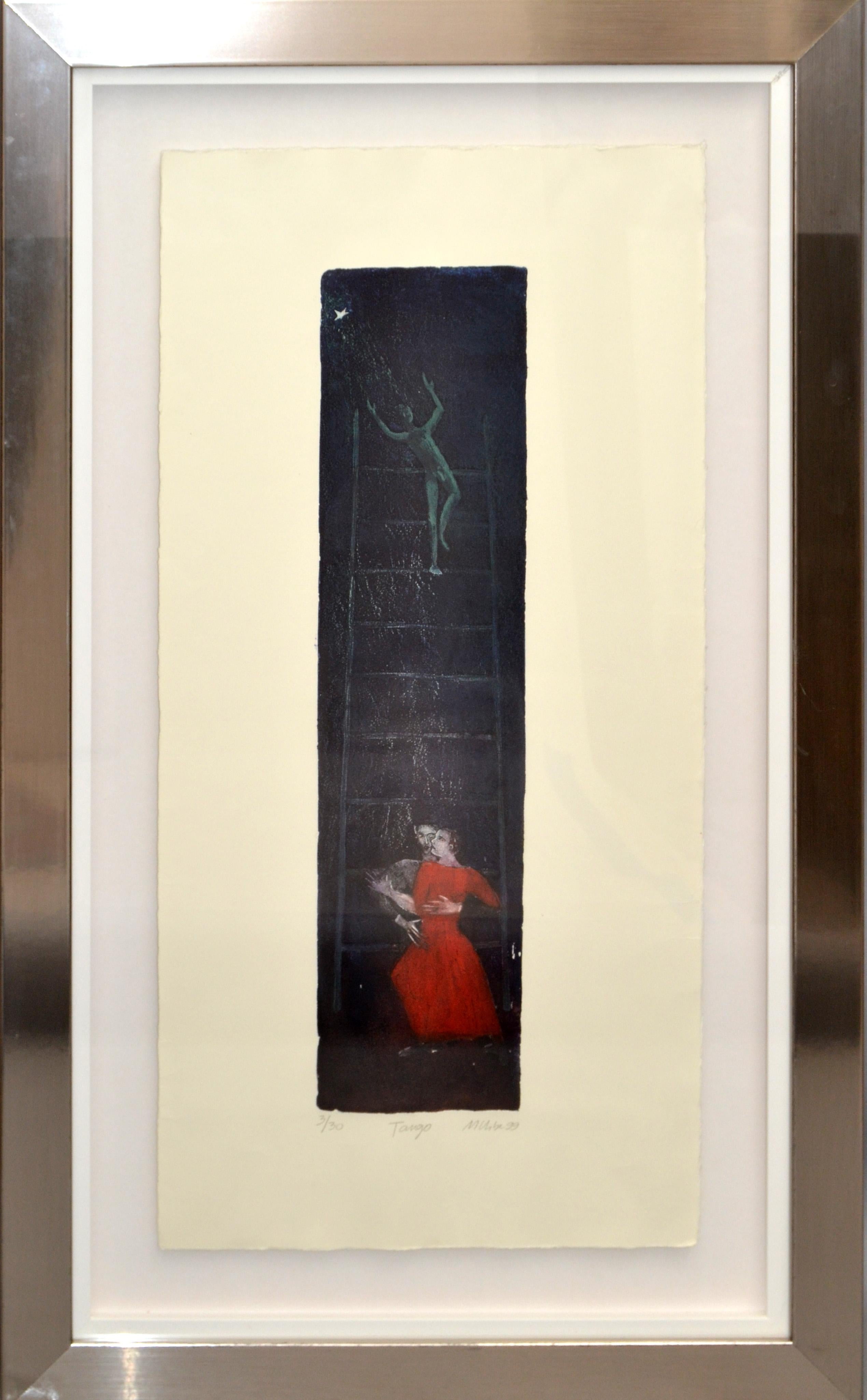 Signierte verchromte Tango-Radierung des französischen Künstlers, signierte Lithografie-Radierung 1999 (Leinwand) im Angebot