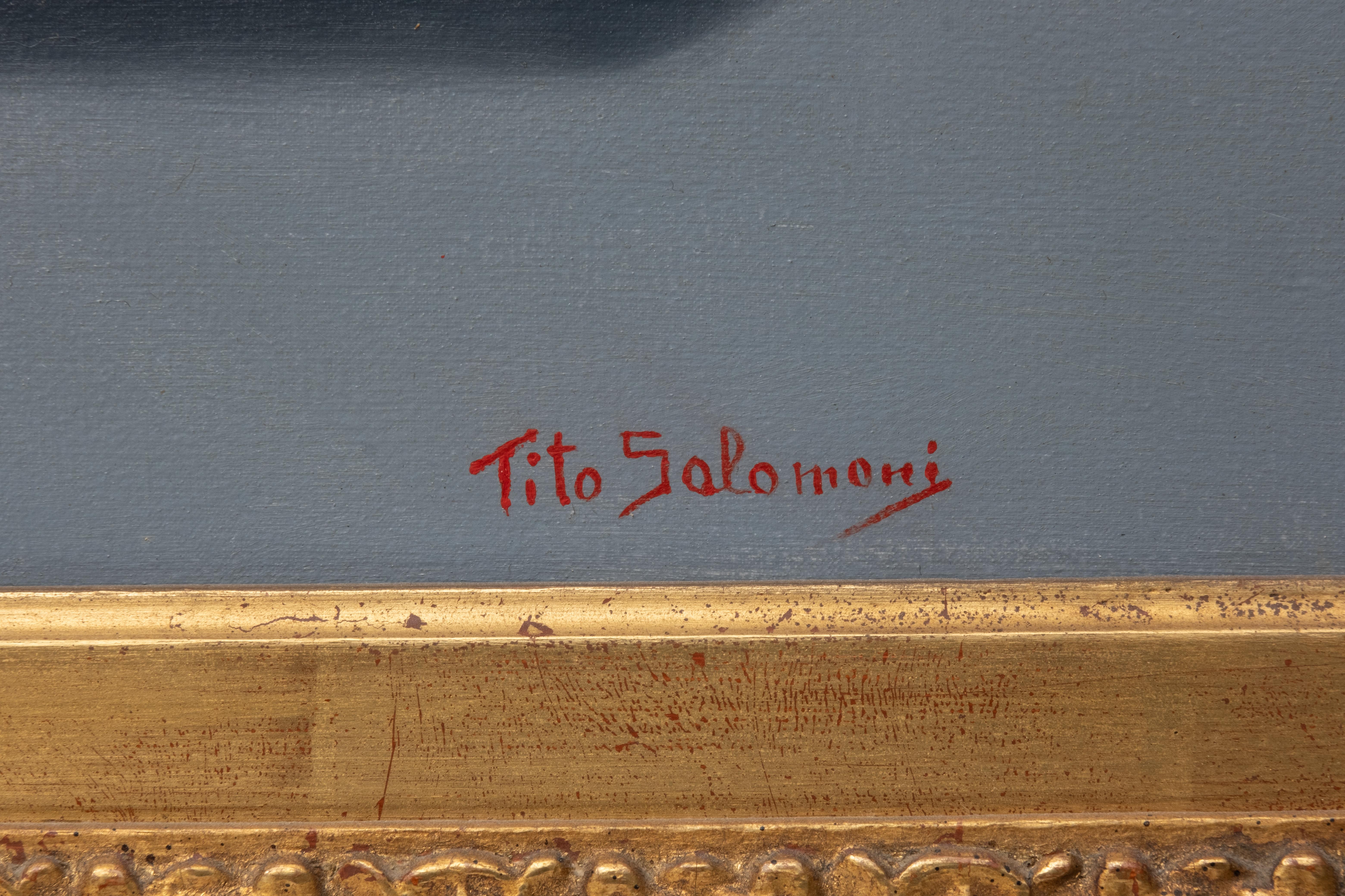 Peinture à l'huile sur toile signée Tito Salomoni, portrait d'une femme surréaliste Bon état - En vente à Hudson, NY