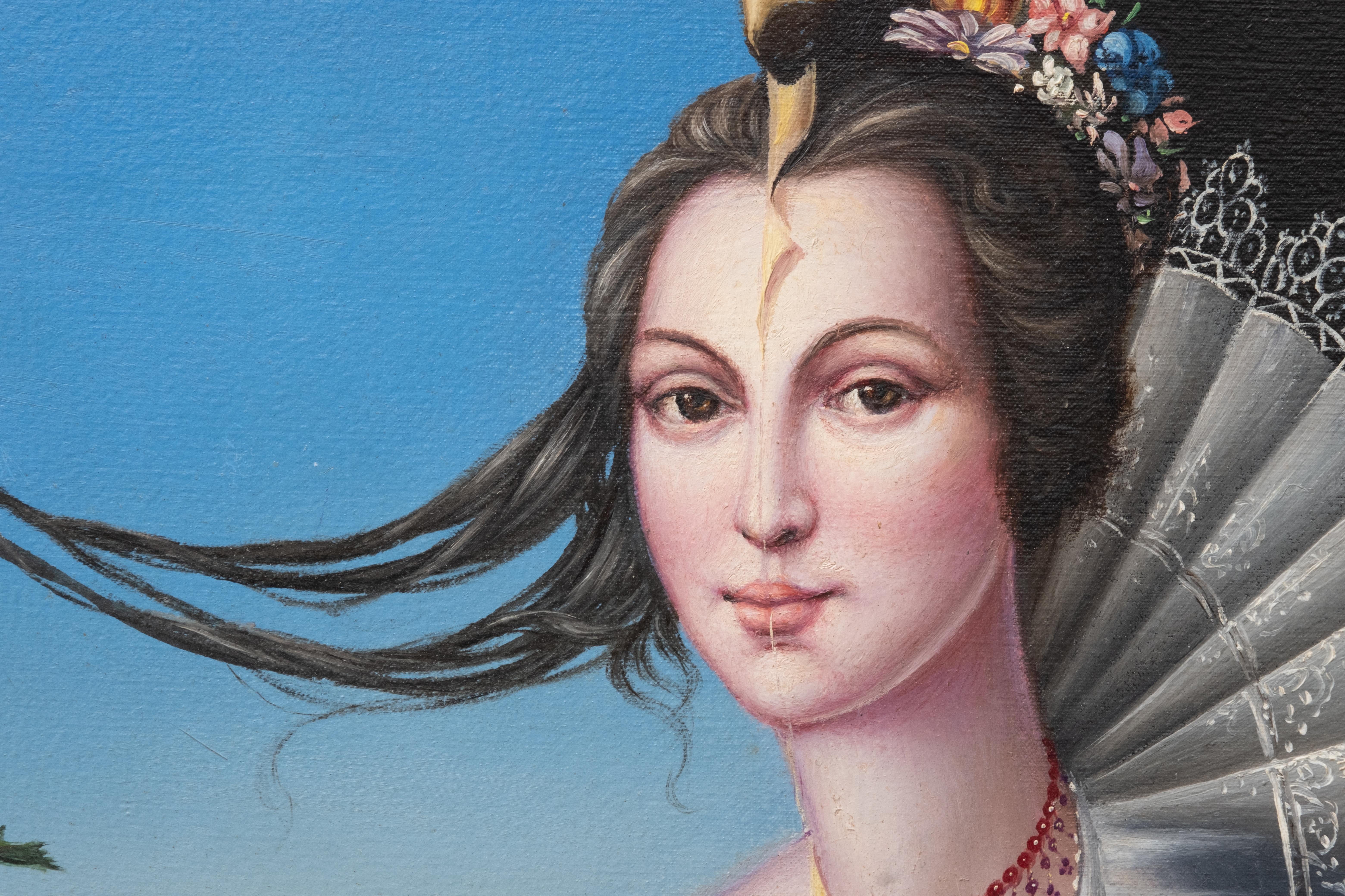 20th Century Signed Tito Salomoni Oil On Canvas Painting, Portrait of a Surrealist Woman