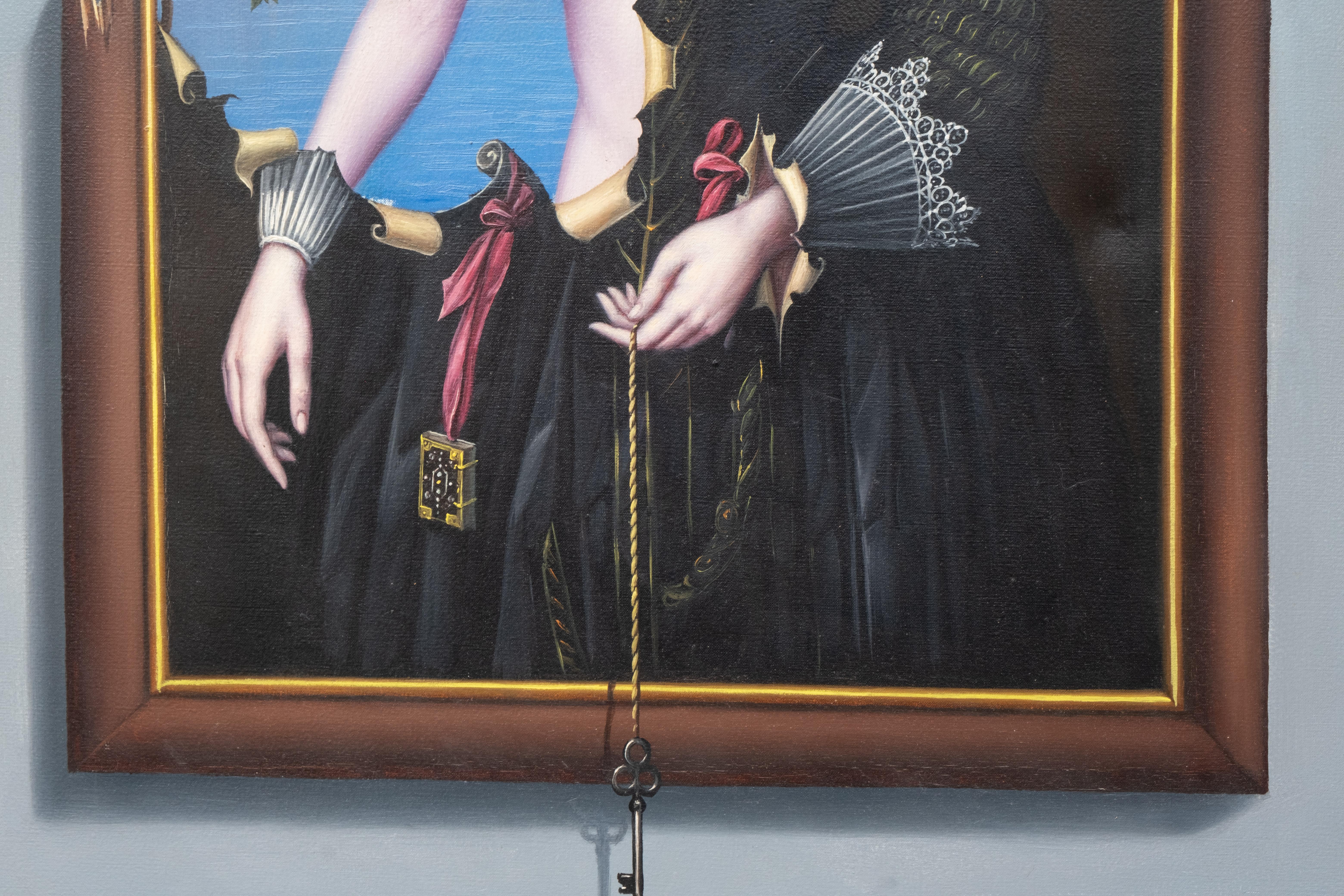 Peinture à l'huile sur toile signée Tito Salomoni, portrait d'une femme surréaliste en vente 1