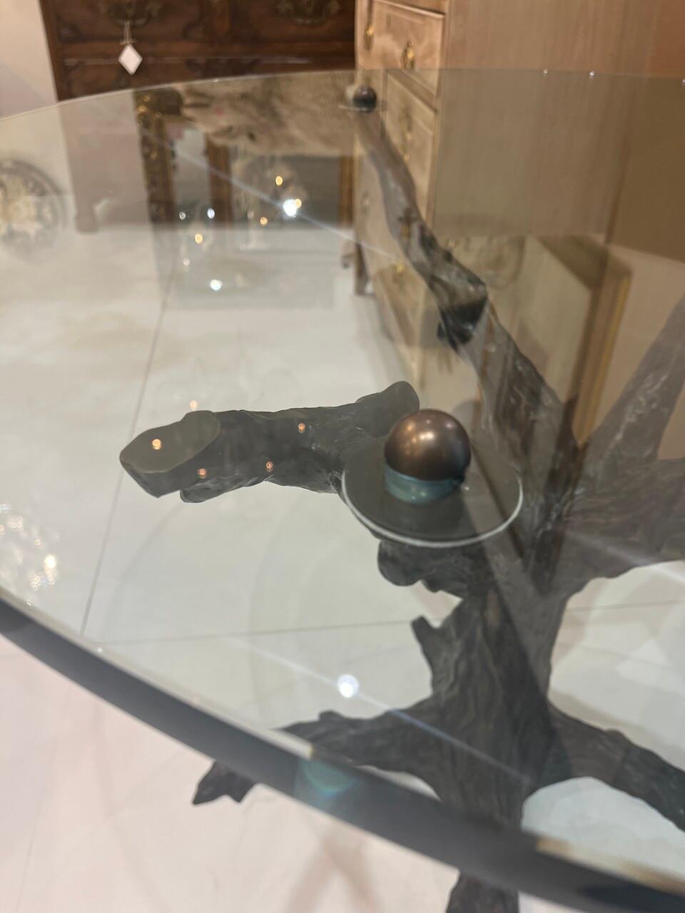 Organic Modern Signed Tom Corbin Bronze Tree Glass Top Center Table