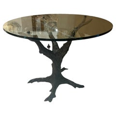 Signed Tom Corbin Bronze Tree Glass Top Center Table