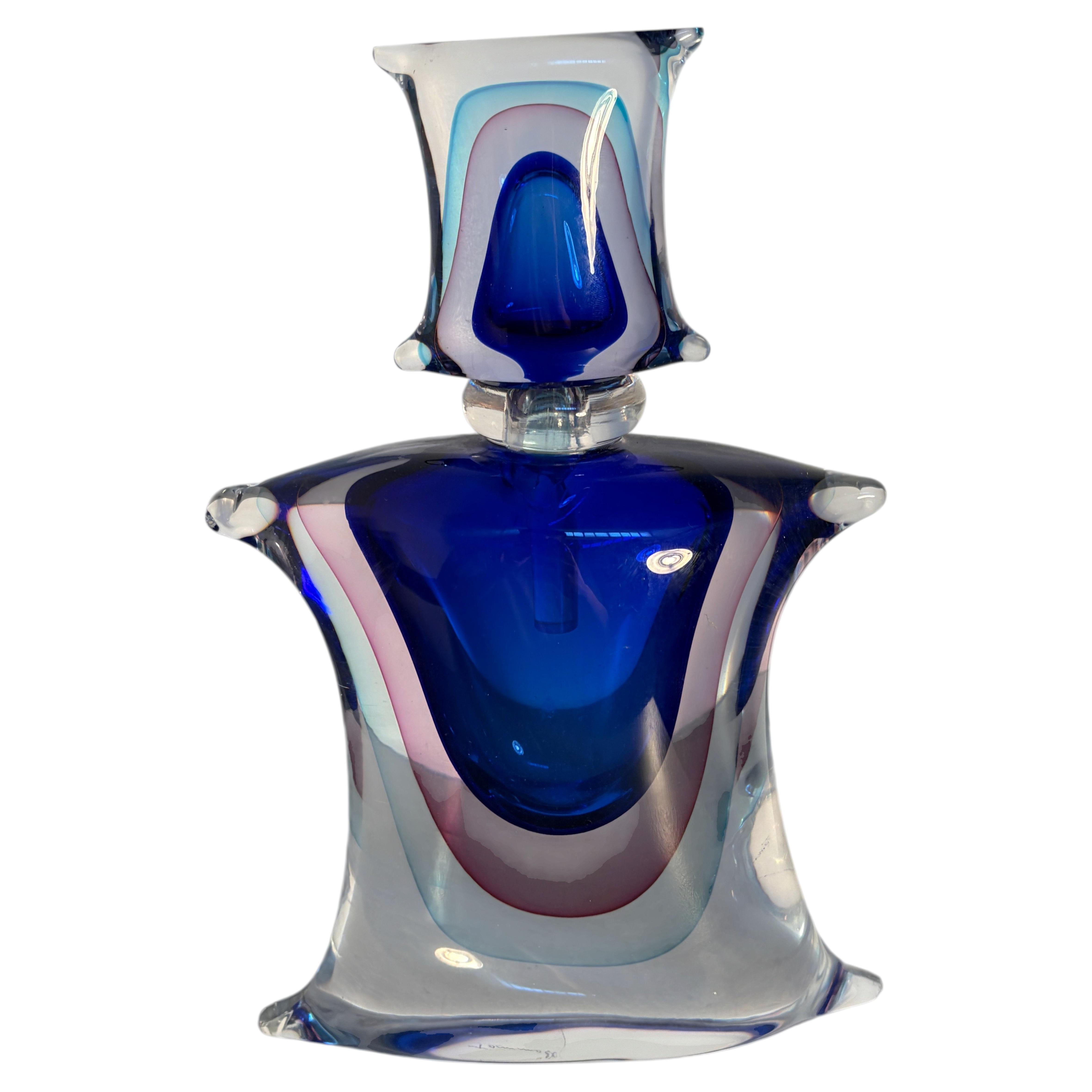 Signed Tommasi Murano Art Glass Bottle with a Layered-Color Stopper