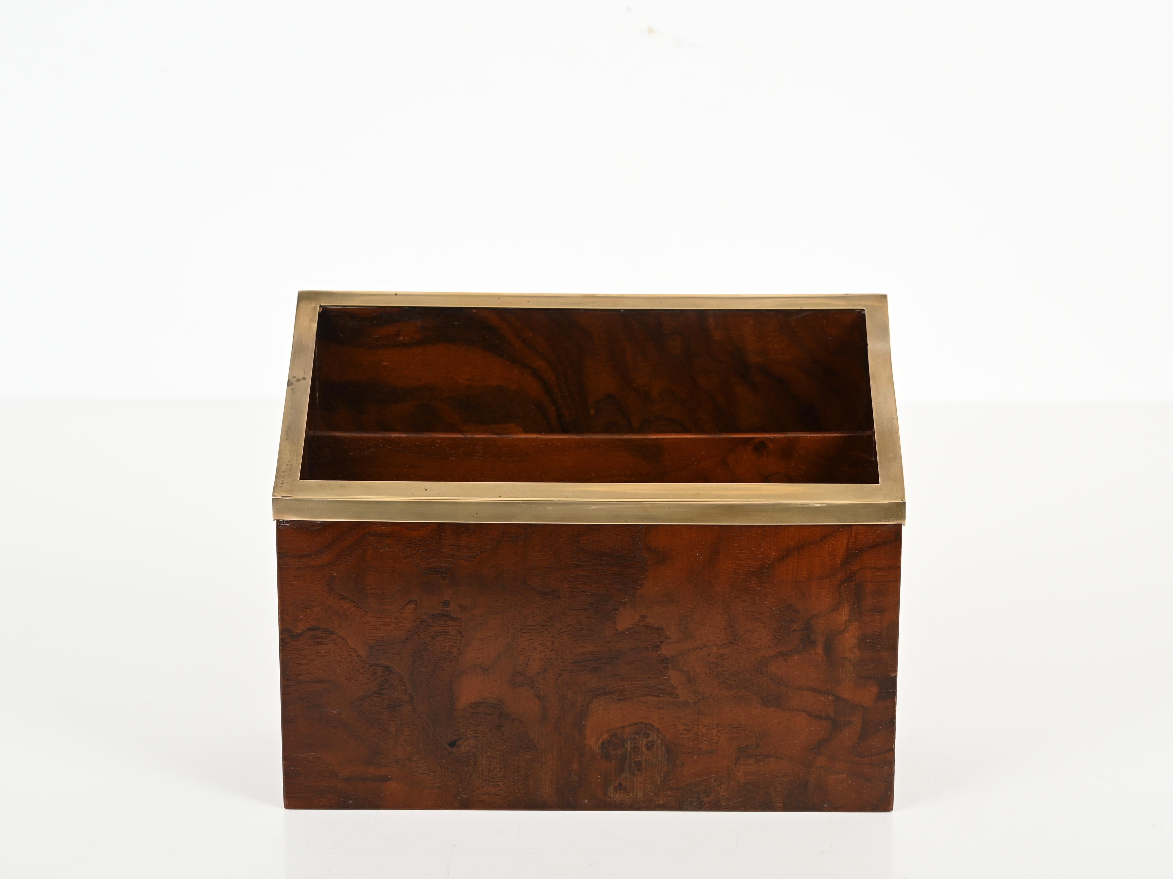 Signed Tommaso Barbi Mid-Century Desk Set of 5 in Burl and Brass, Italy 1970s 7