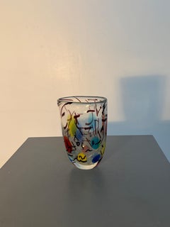 Jarrón de cristal de arte abstracto multicolor firmado por Toso Murano