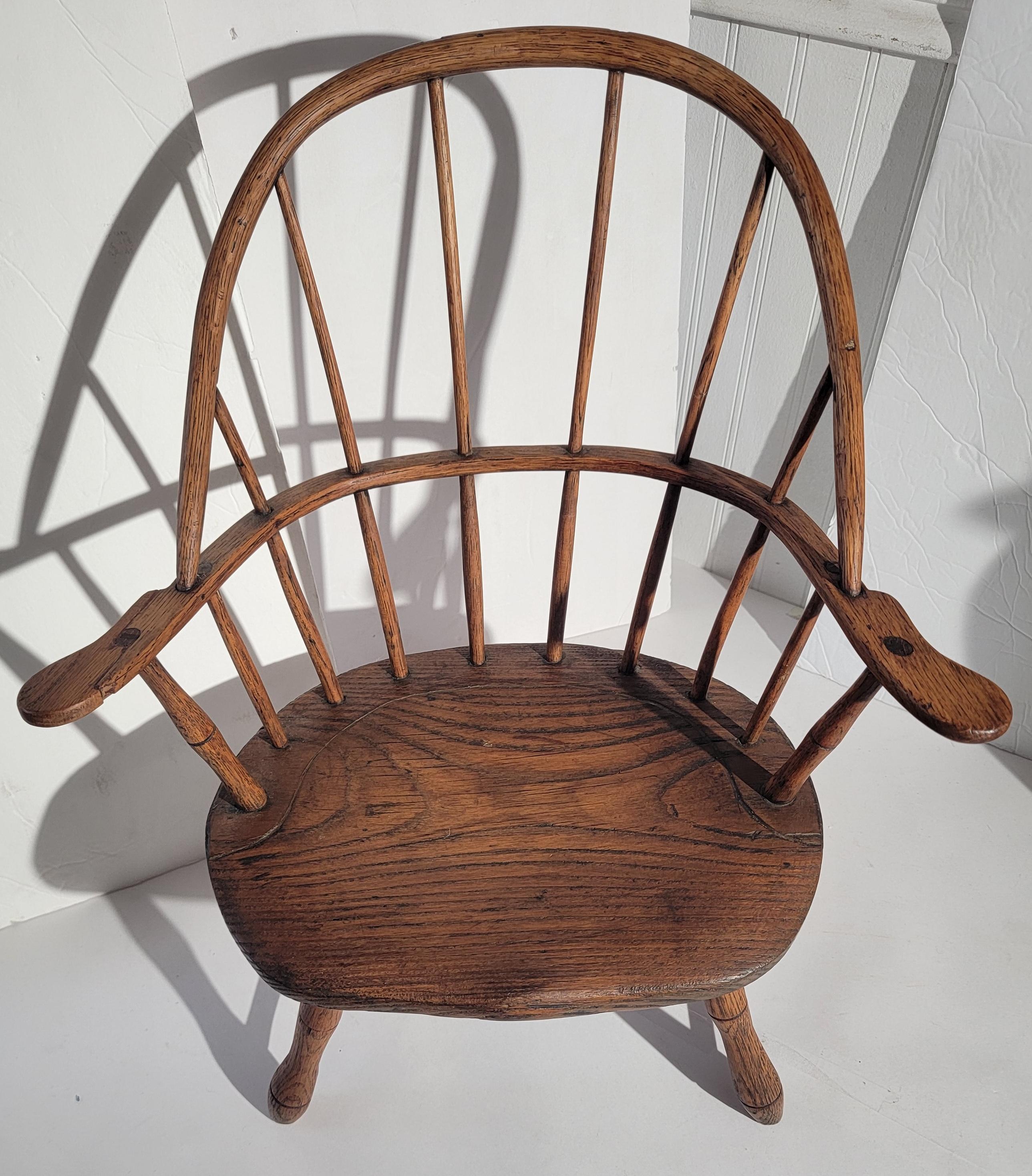 Country Signed Tracy 19Thc Child's  Extended Arm Windsor Chair For Sale