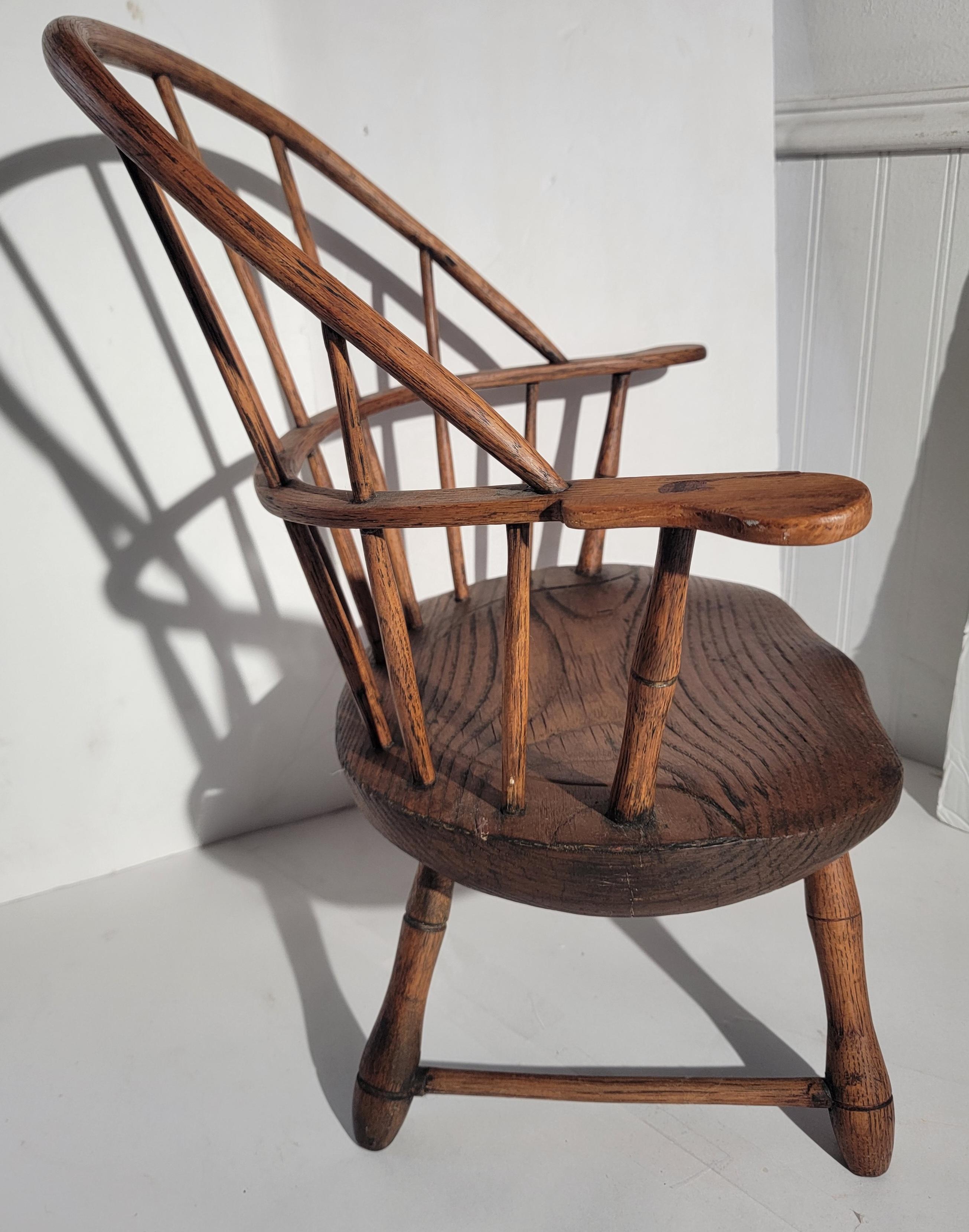 Mid-19th Century Signed Tracy 19Thc Child's  Extended Arm Windsor Chair For Sale