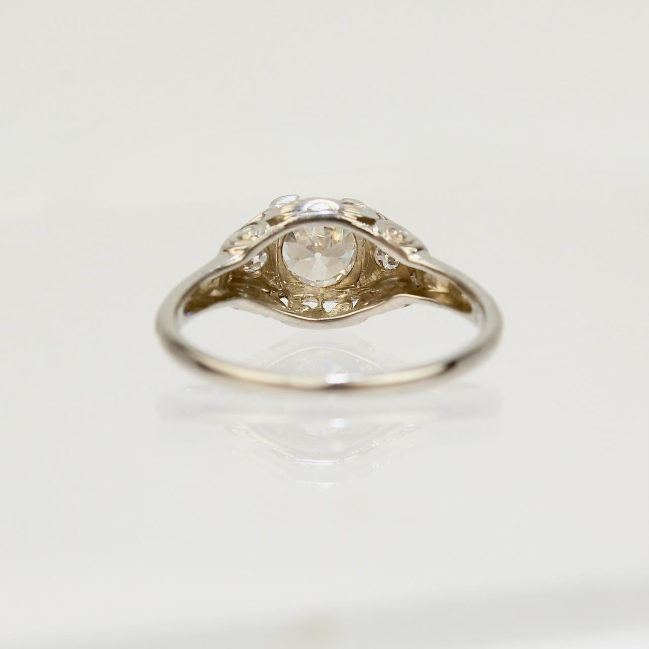 Round Cut Traub Orange Blossom Art Deco 18 Karat Gold & Diamond Engagement Ring