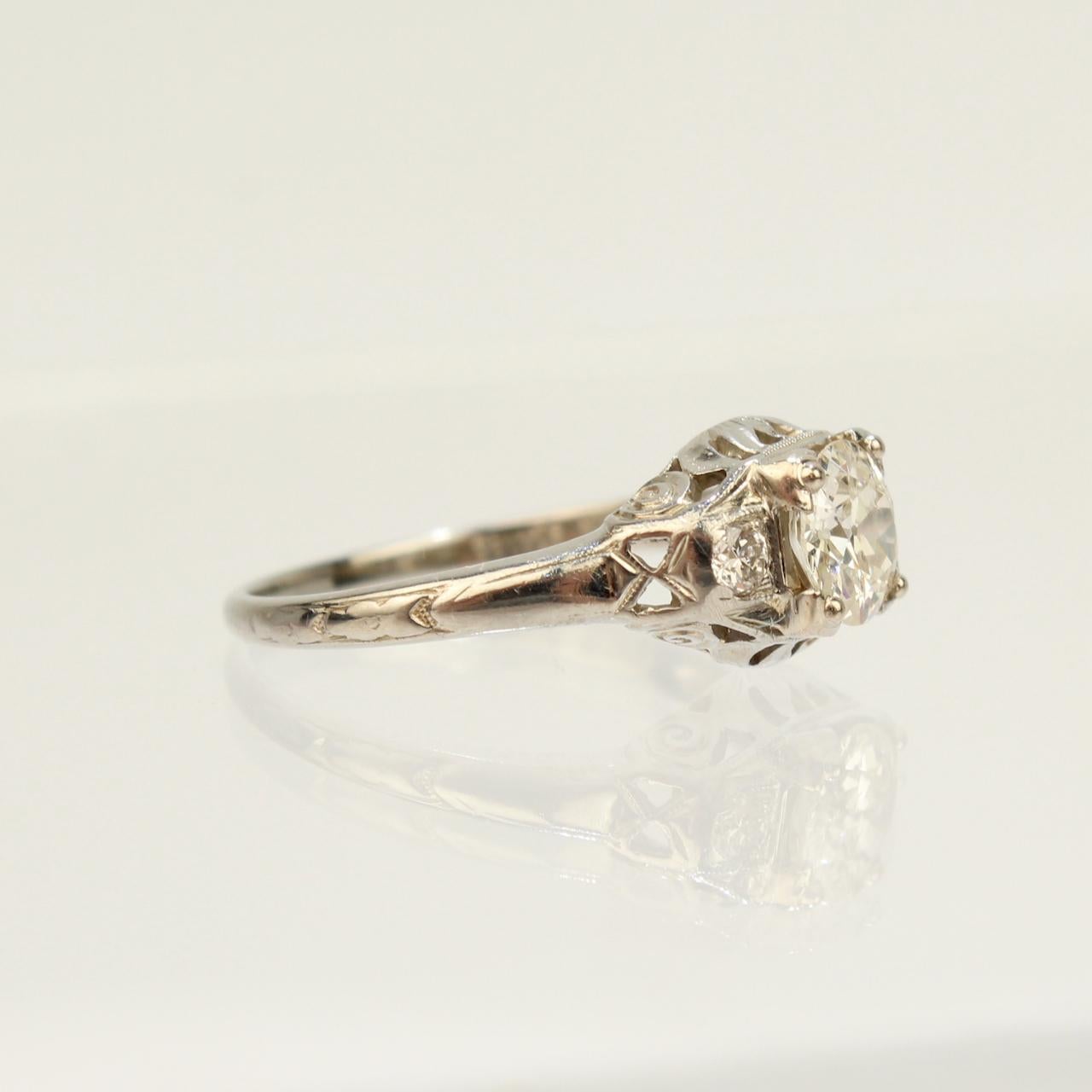 Women's Traub Orange Blossom Art Deco 18 Karat Gold & Diamond Engagement Ring