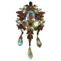 Signé Trifari Vintage Or Multi Color Glass Drop Brooch