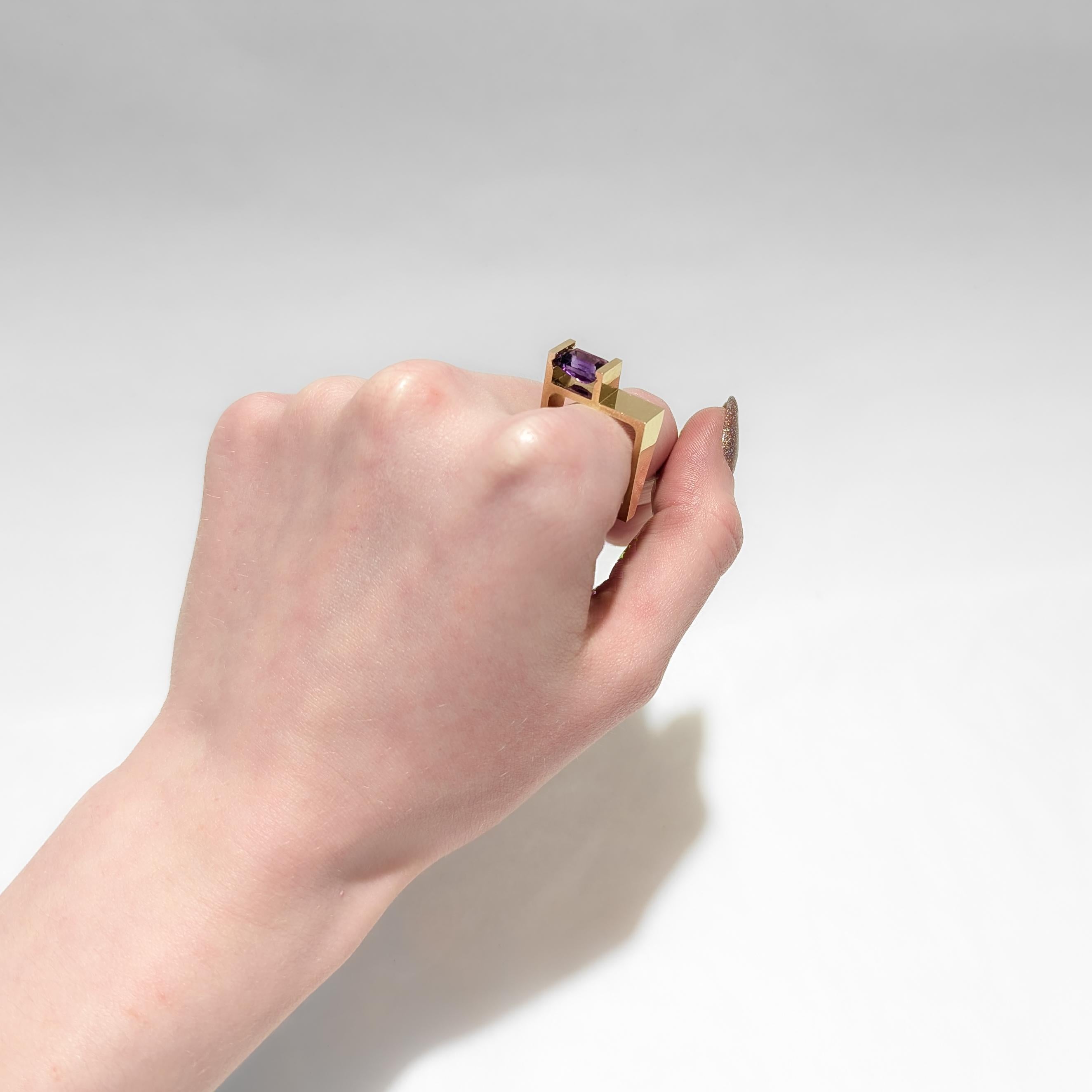 Signed Trisko 14 Karat Gold & Amethyst Cocktail Ring For Sale 6