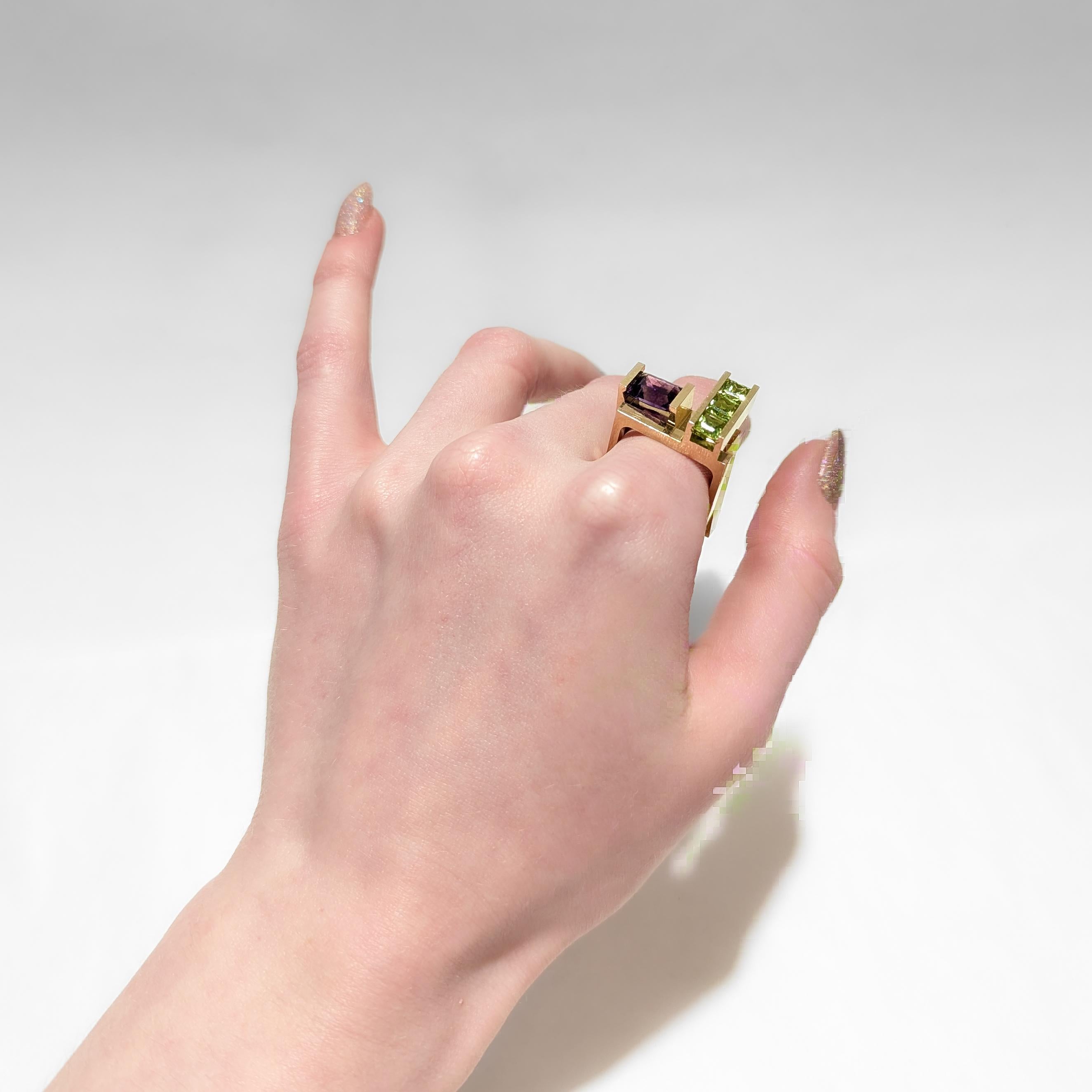 Signed Trisko 14 Karat Gold & Amethyst Cocktail Ring For Sale 7