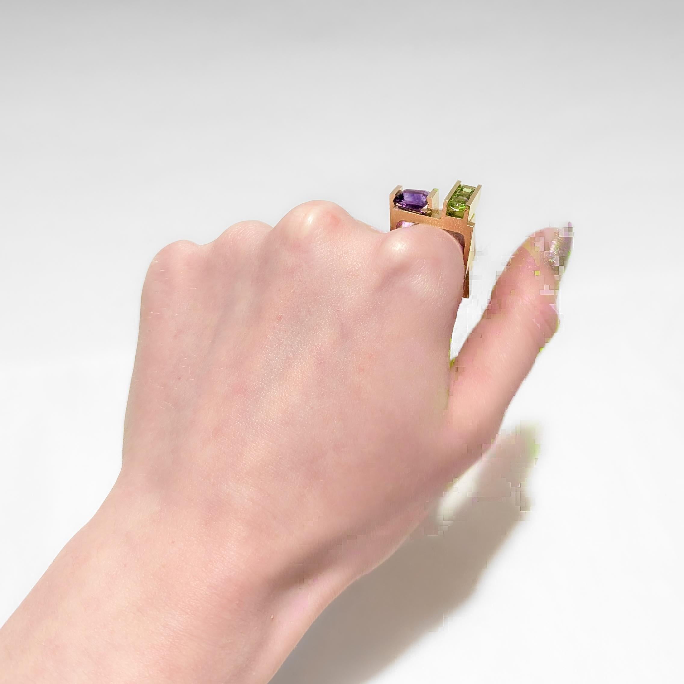 Signed Trisko 14 Karat Gold & Amethyst Cocktail Ring For Sale 8