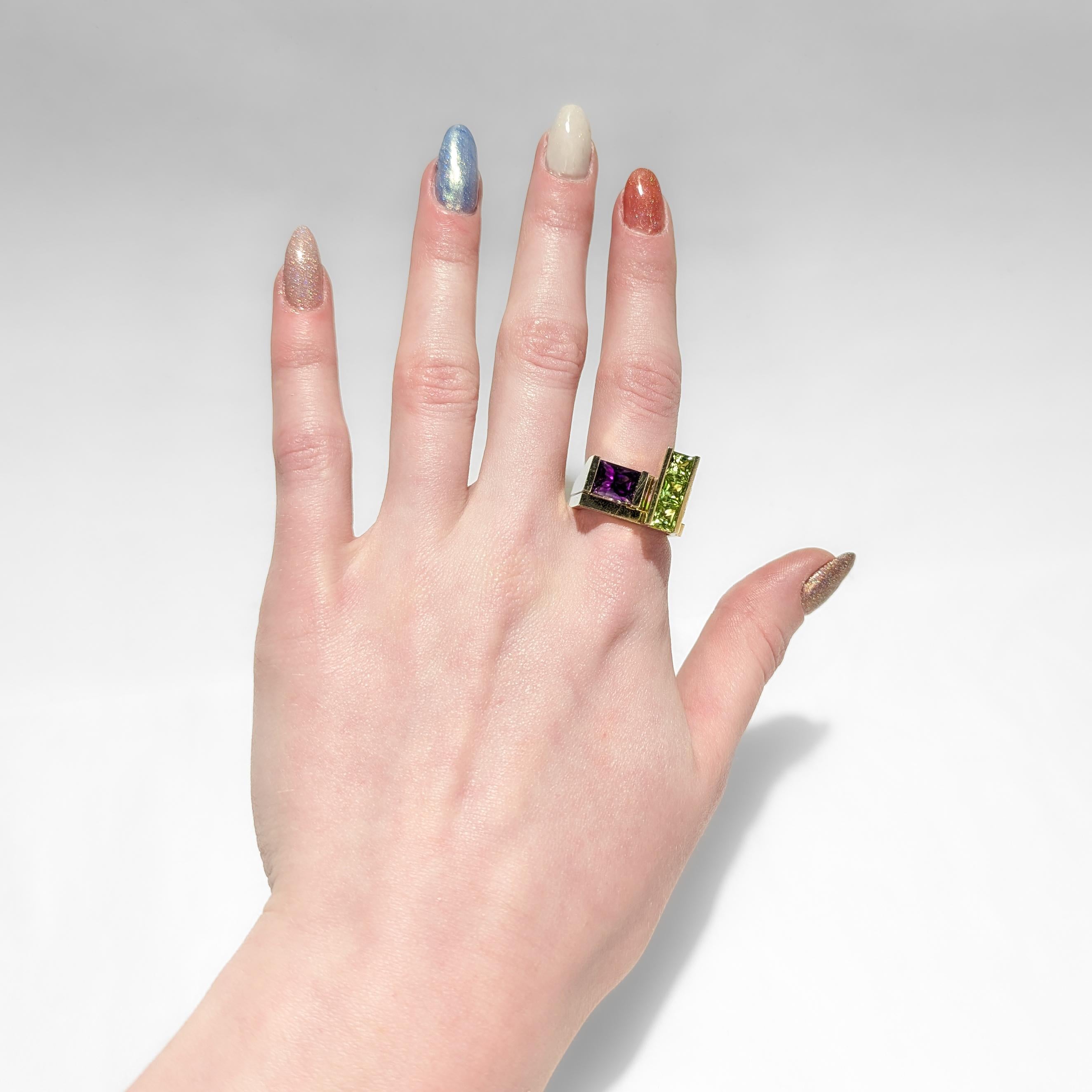 Signed Trisko 14 Karat Gold & Amethyst Cocktail Ring For Sale 9