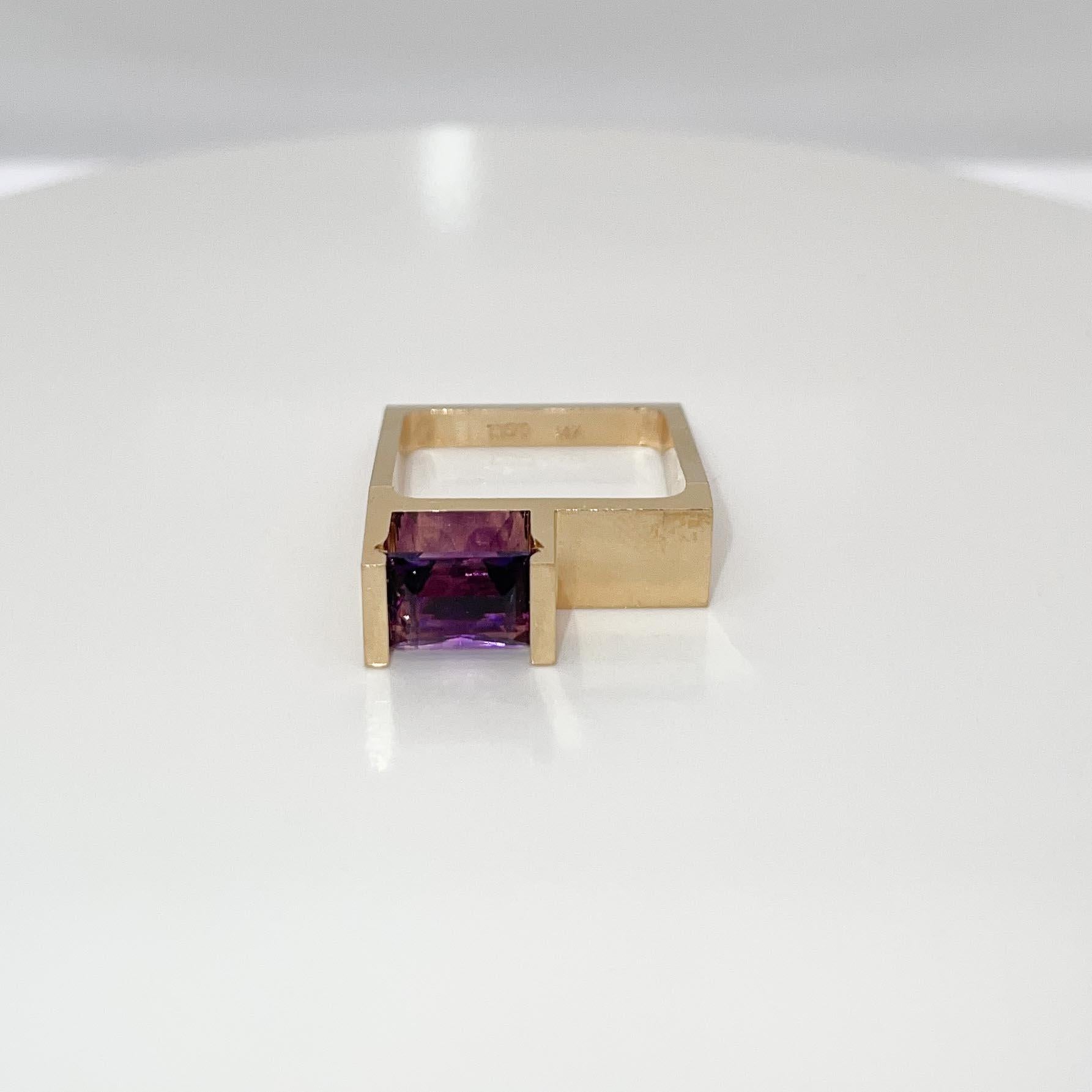 Signed Trisko 14 Karat Gold & Amethyst Cocktail Ring For Sale 2