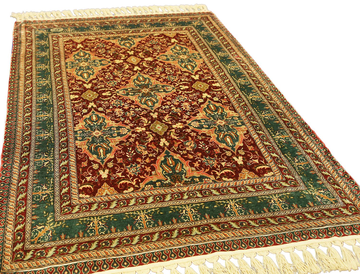 Hand-Woven Hereke Silk Rug Extremely Fine For Sale
