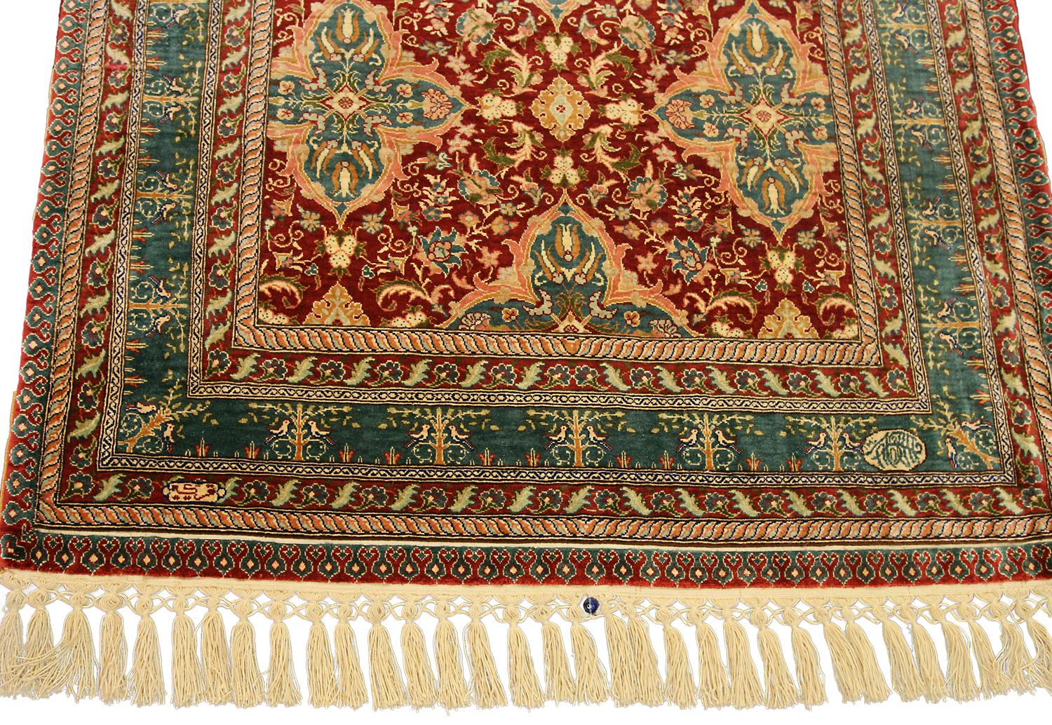Contemporary Hereke Silk Rug Extremely Fine For Sale