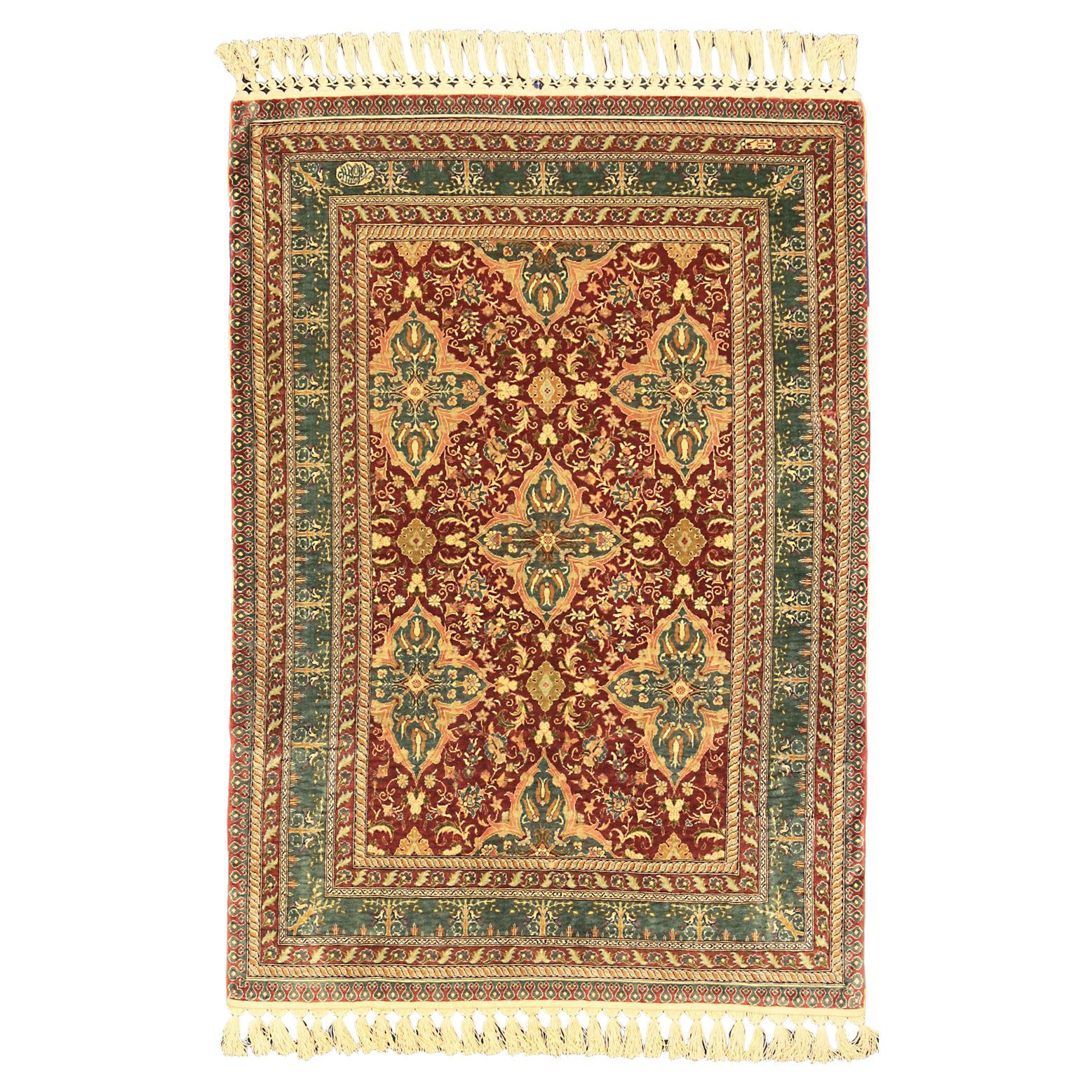 Hereke Silk Rug Extremely Fine For Sale