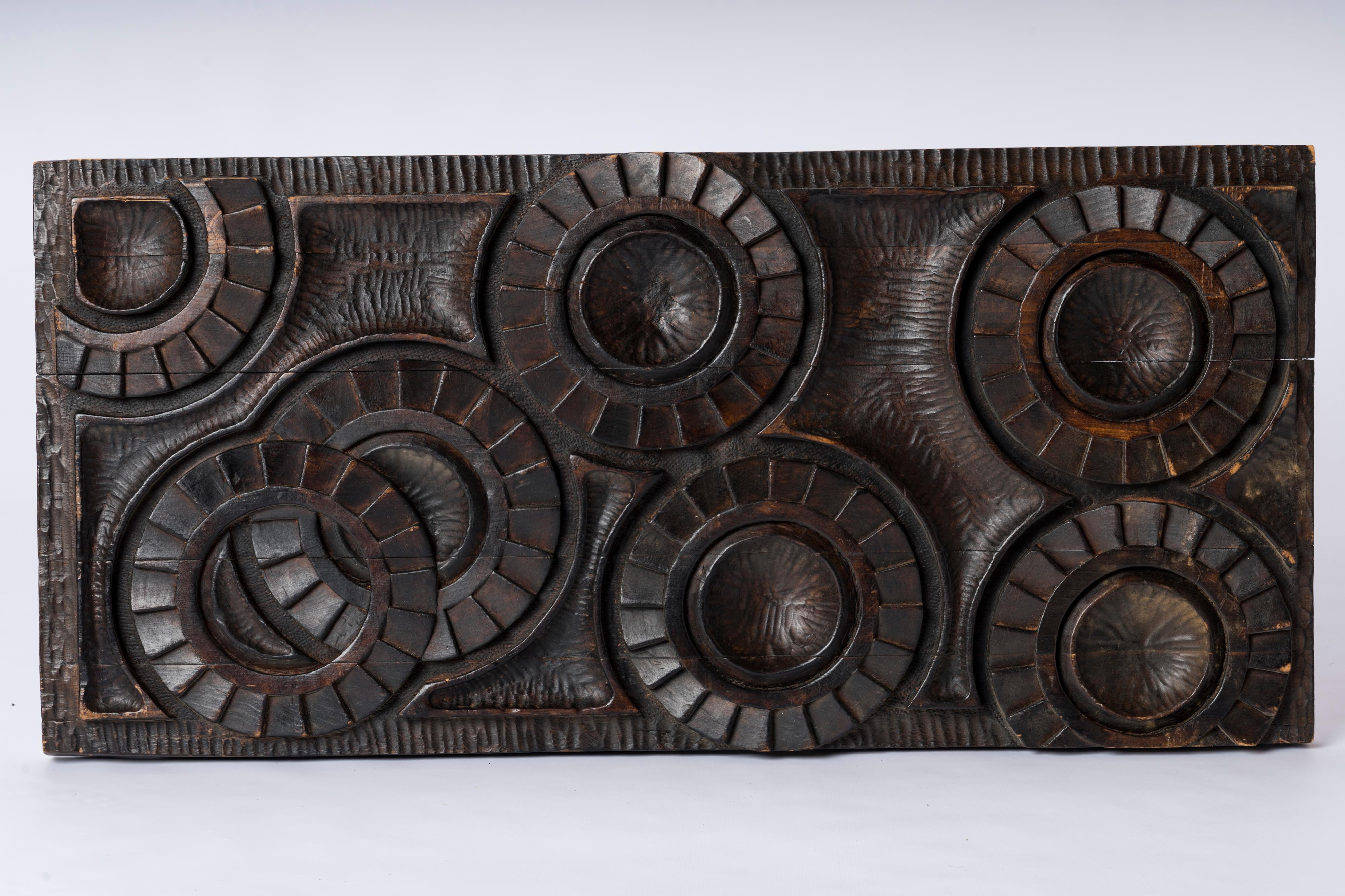 Signed Two-Sided Carved Oak Panel in the style of Marolles - France 1970's In Good Condition For Sale In New York, NY