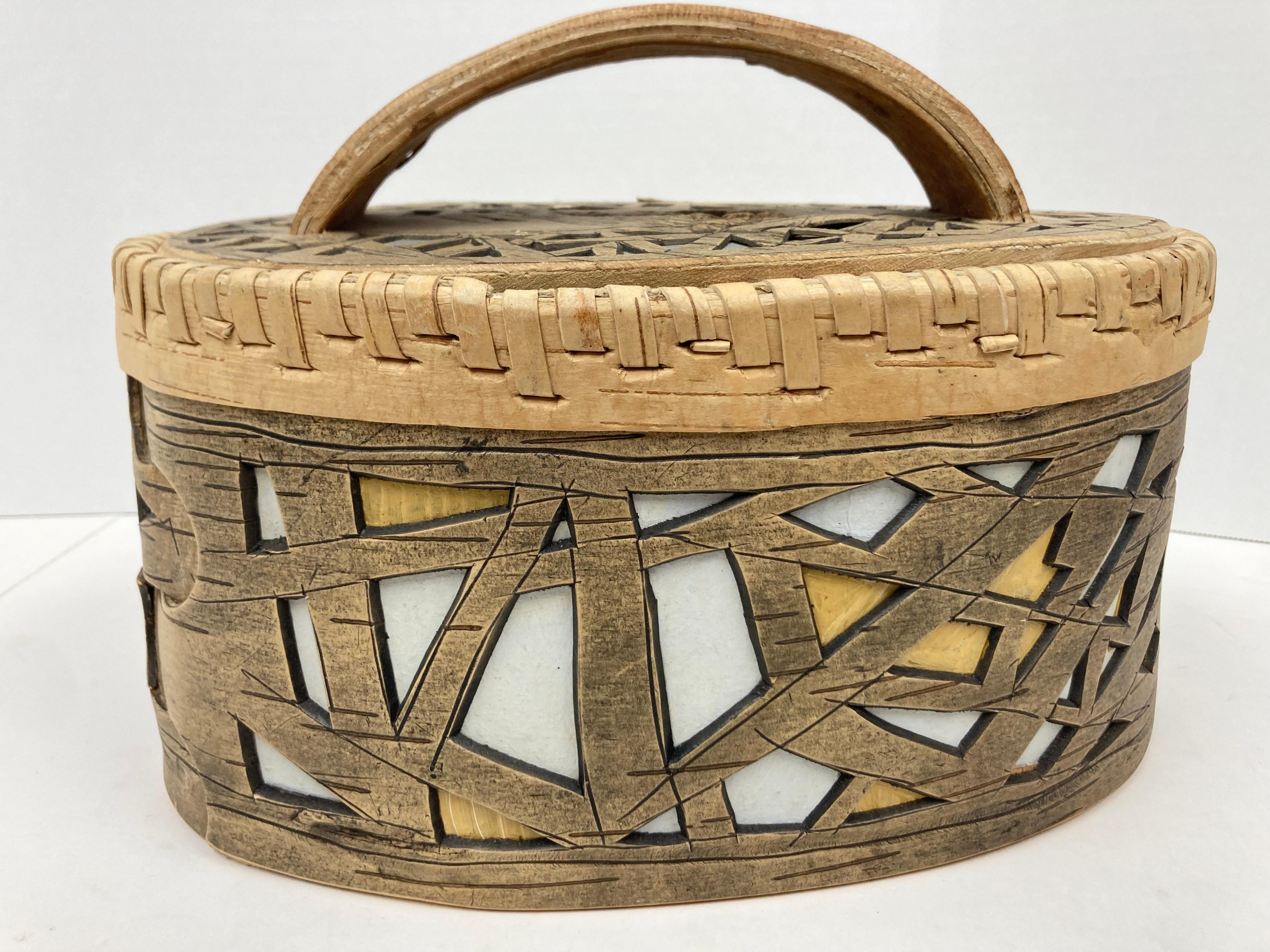 Signed Ukrainian Bent and Pierced Oval Birch Box For Sale 8