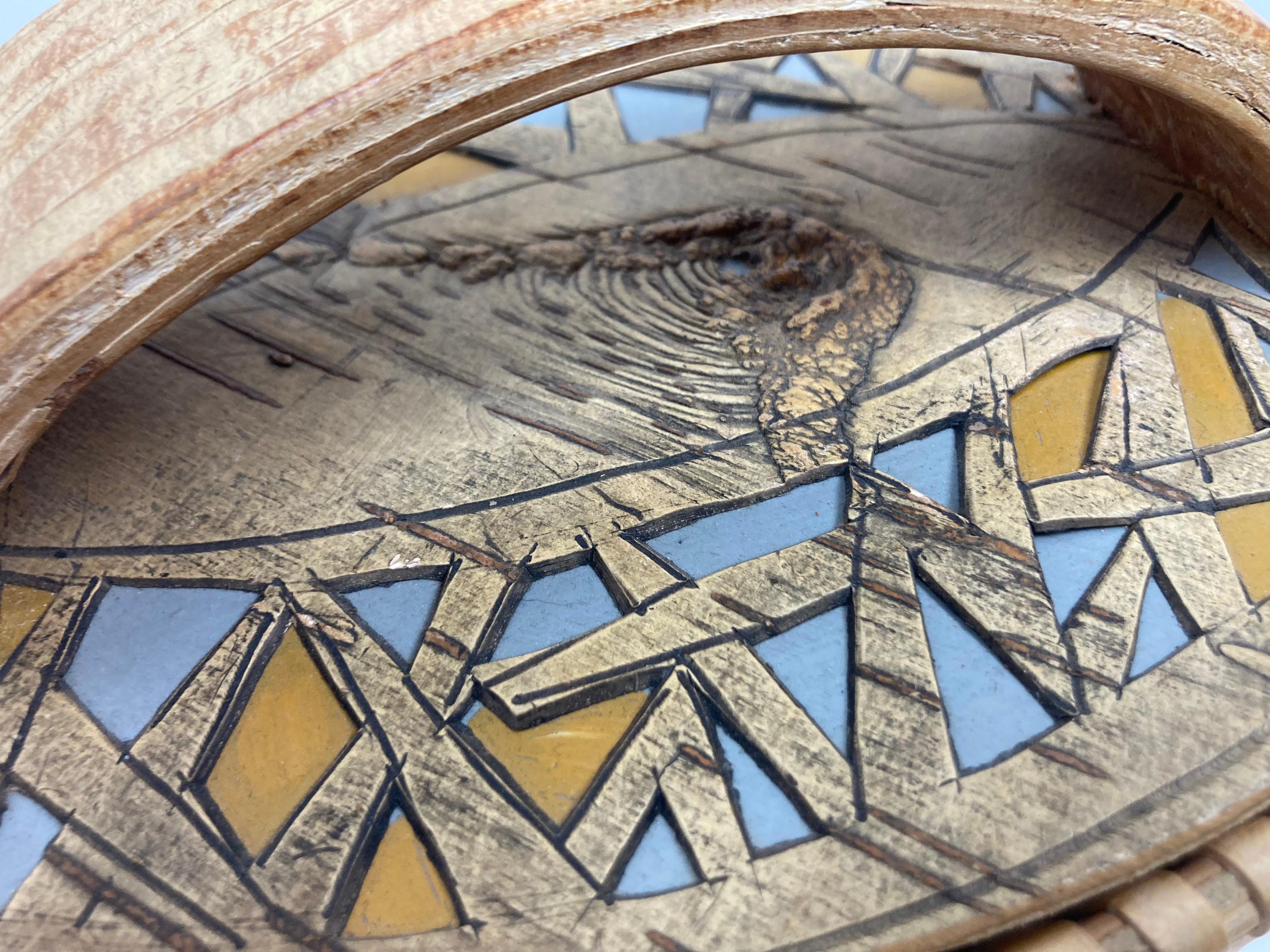 Signed Ukrainian Bent and Pierced Oval Birch Box In Fair Condition For Sale In Bridgeport, CT