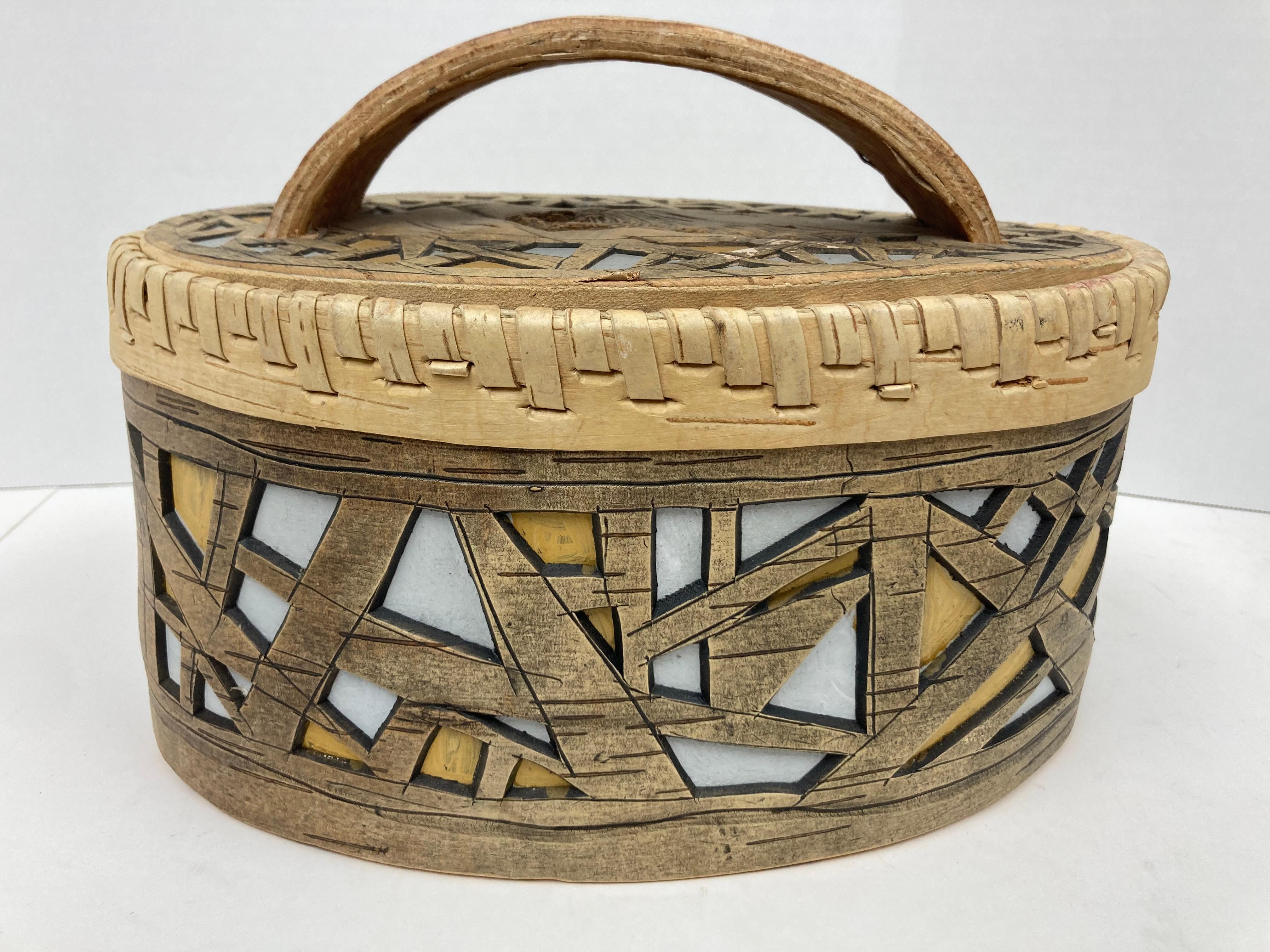 Signed Ukrainian Bent and Pierced Oval Birch Box For Sale 1