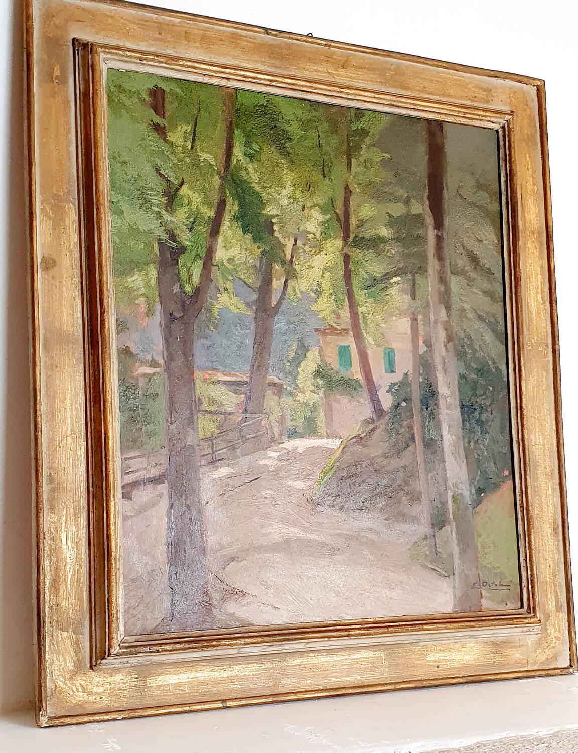 Italian SIGNED Umbrian Villa Oil Painting by Enrico Ortalani 1883-1972 For Sale