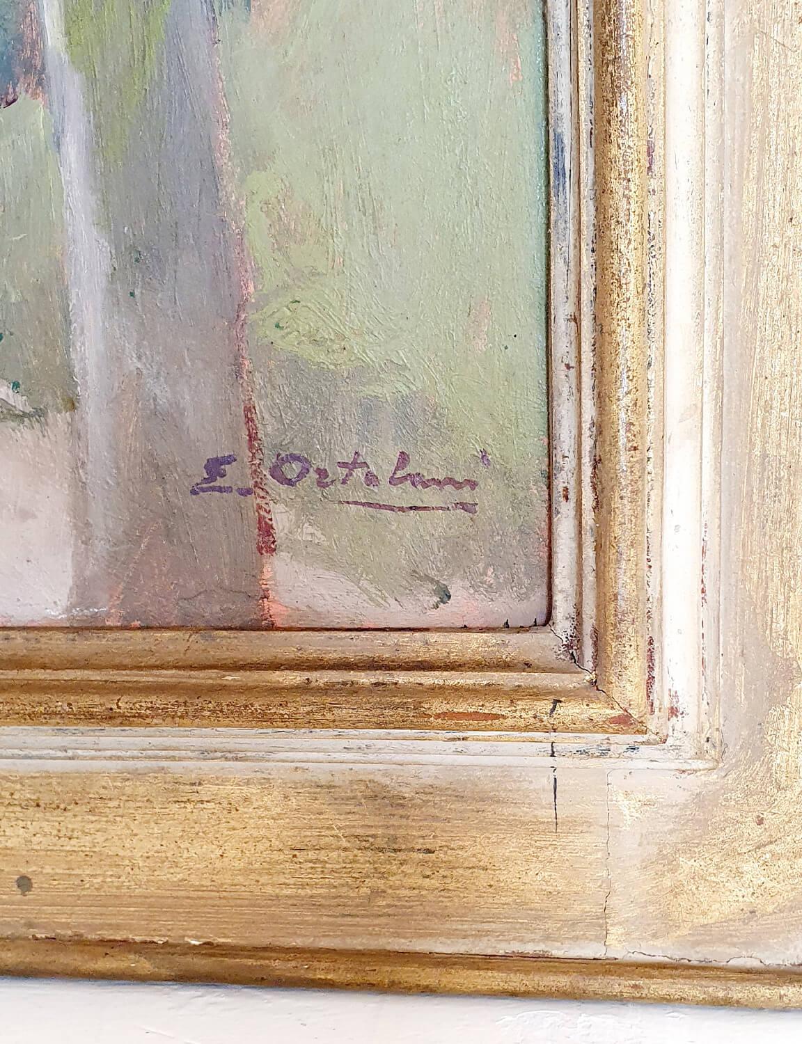 Hand-Painted SIGNED Umbrian Villa Oil Painting by Enrico Ortalani 1883-1972 For Sale
