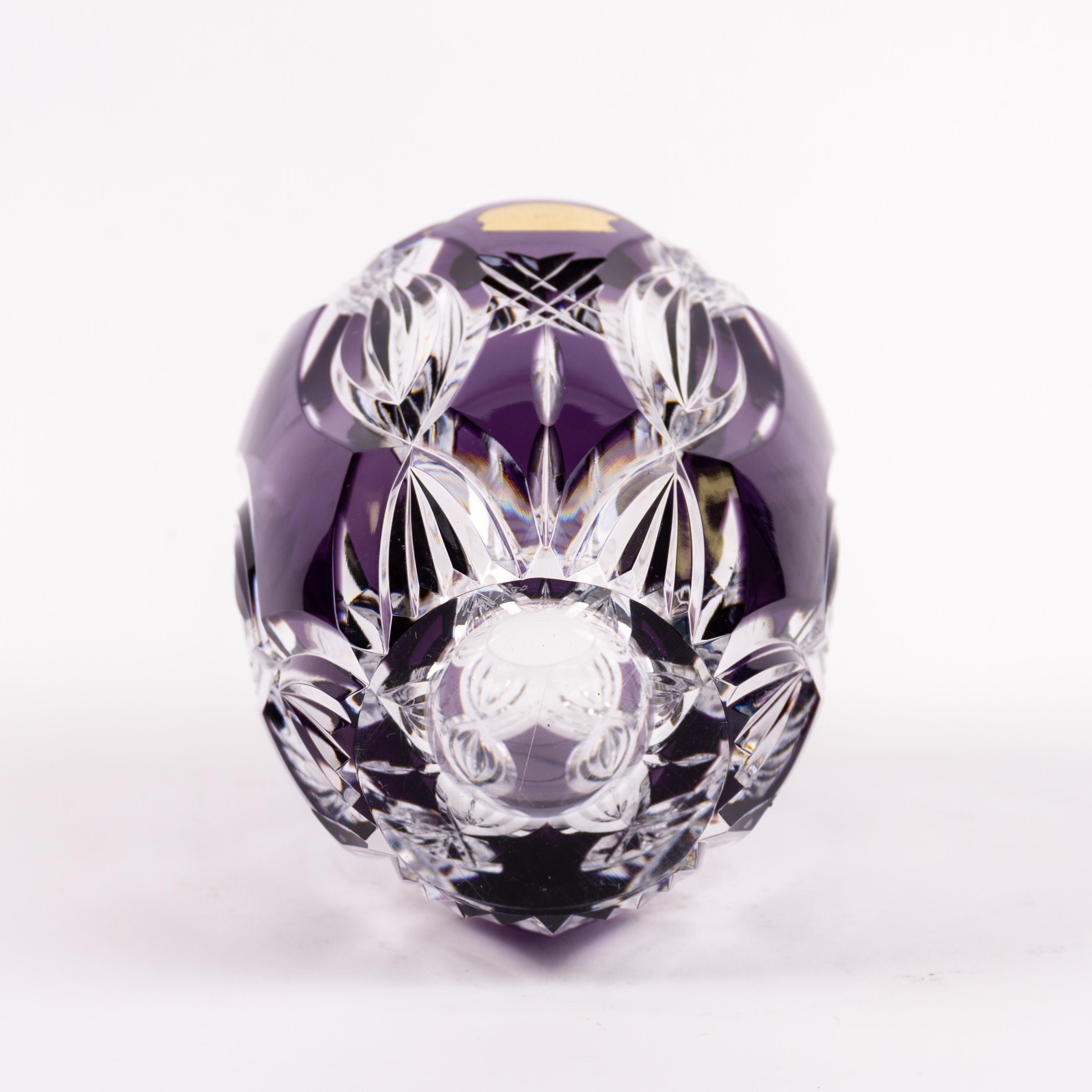 Cristal Vase Art Déco Val St Lambert en cristal et améthyste signé