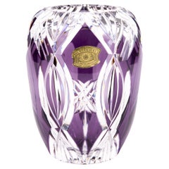 Vintage Signed Val St Lambert Art Deco Amethyst Crystal Glass Vase 
