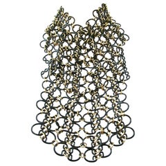 Retro Signed VALENTINO Designer Black and Golden Link Chain Bib Necklace Italy
