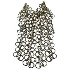 Vintage Signed VALENTINO Designer Black and Golden Link Chain Bib Necklace Italy