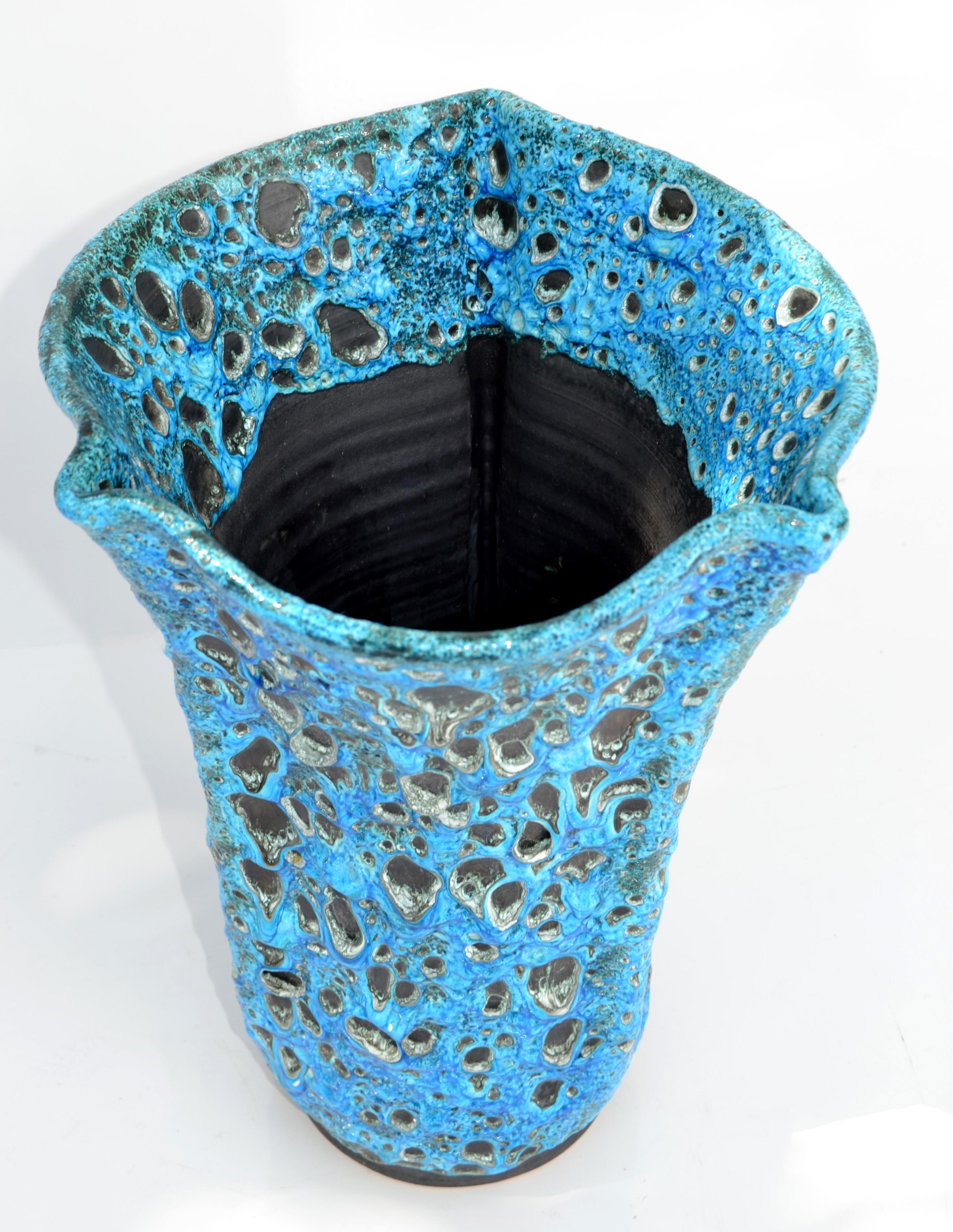 Signed Vallauris France Ceramic Pottery Glazed Blue & Black Mid-Century Modern For Sale 4