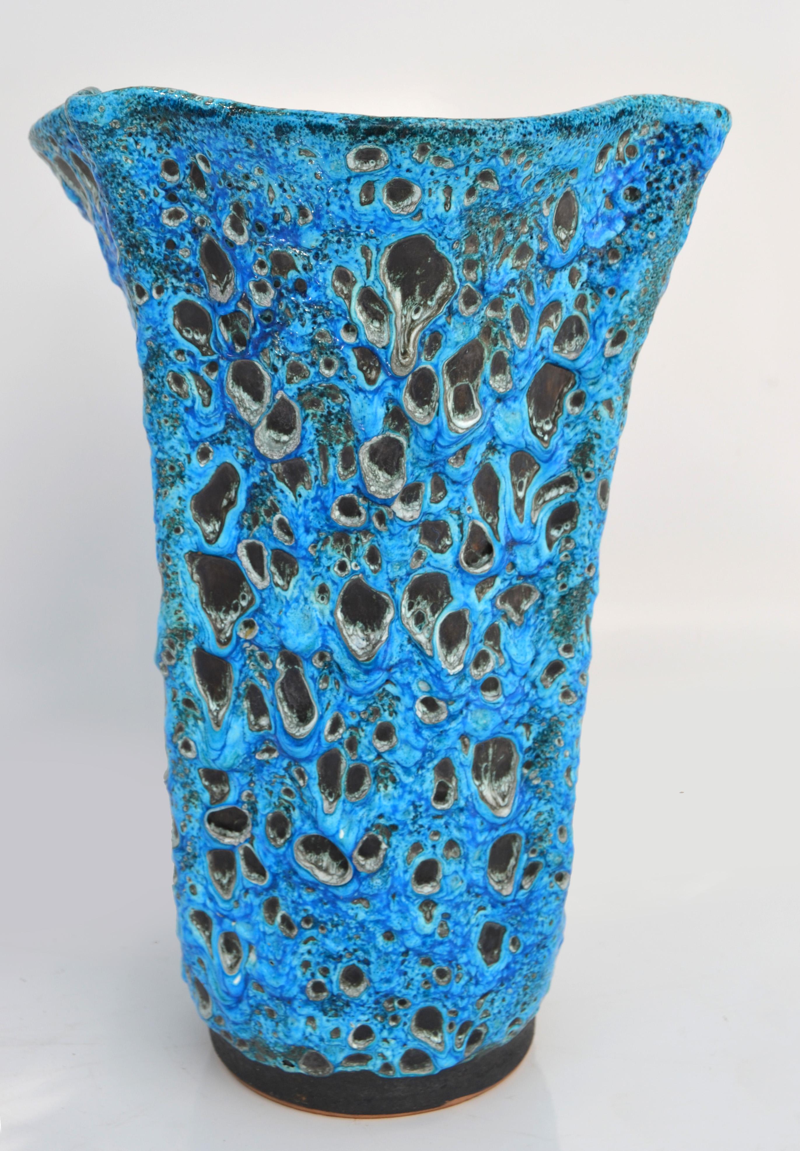 Signed Vallauris France Ceramic Pottery Glazed Blue & Black Mid-Century Modern For Sale 5