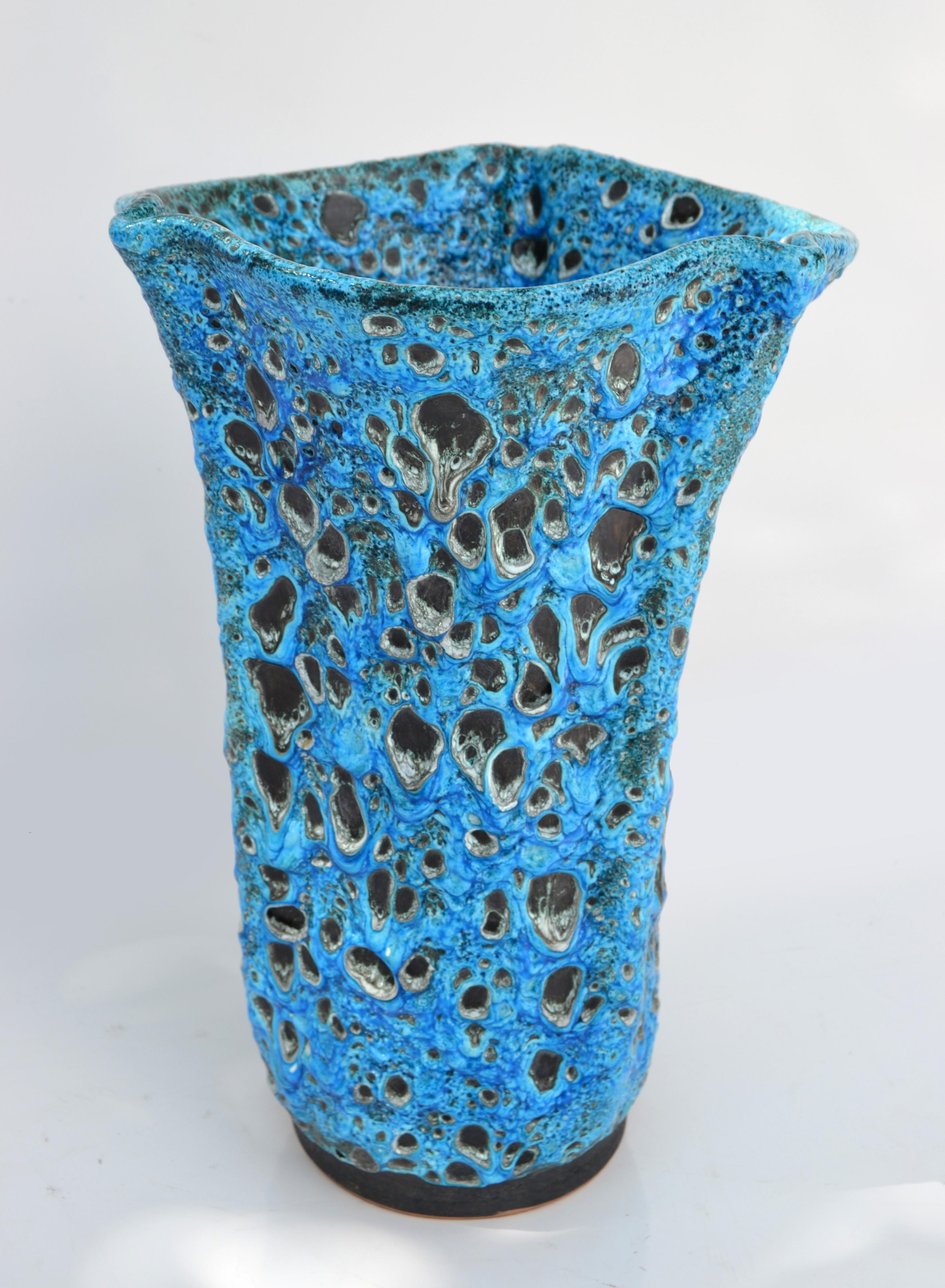 Signed Vallauris France Ceramic Pottery Glazed Blue & Black Mid-Century Modern For Sale 6