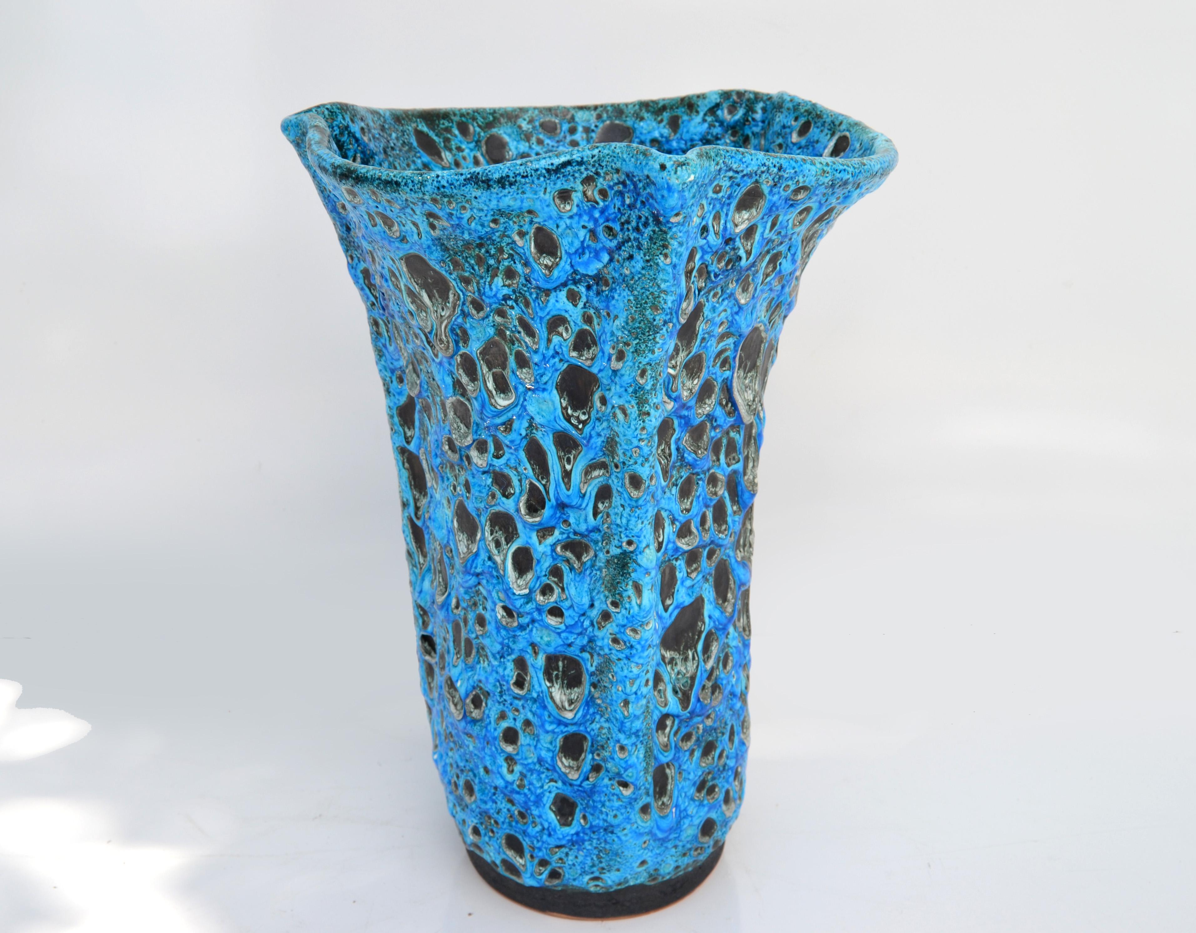 Signed Vallauris France Ceramic Pottery Glazed Blue & Black Mid-Century Modern For Sale 8