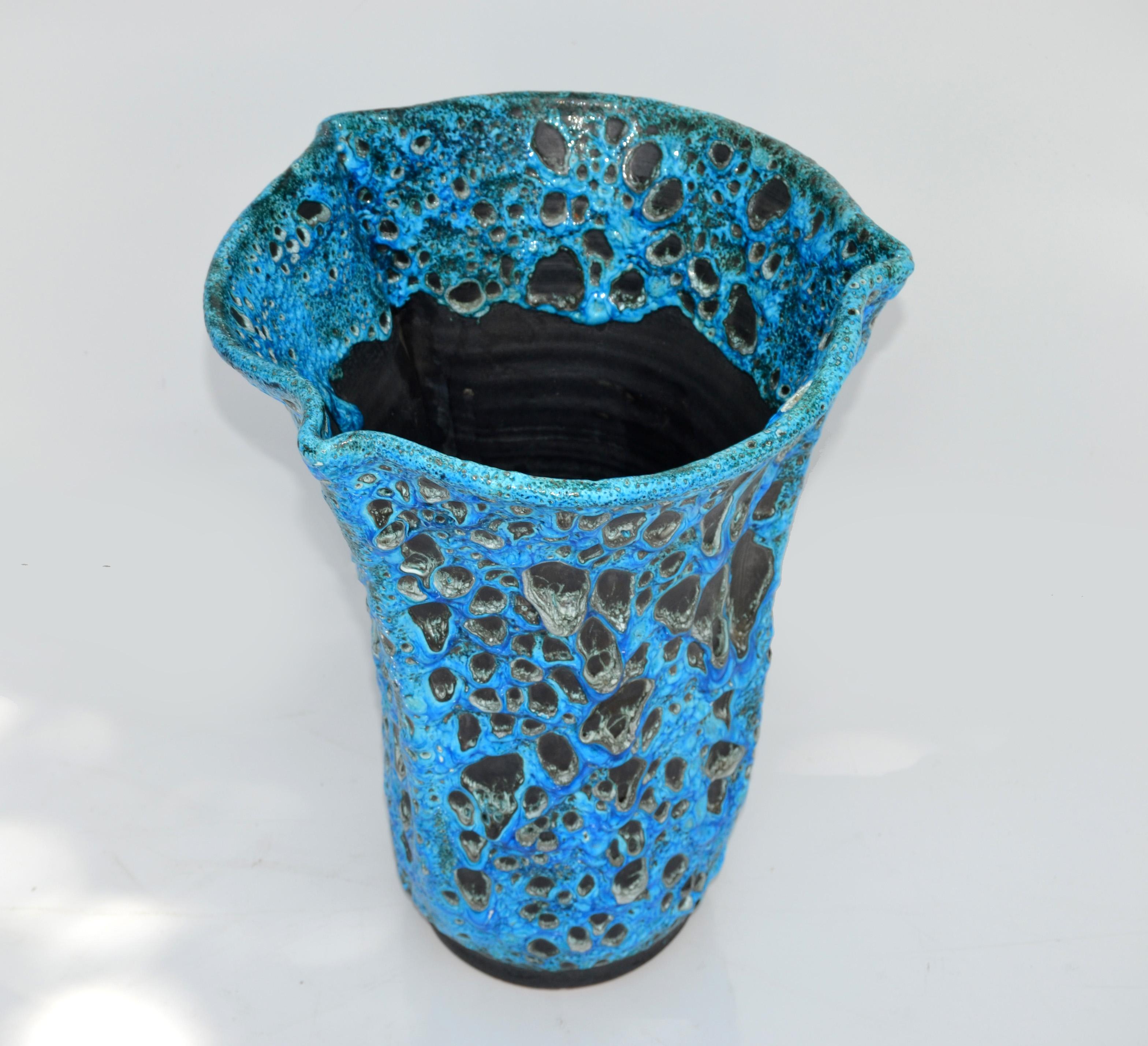 Signiert Vallauris Frankreich Keramik glasiert Blau & Schwarz Mid-Century Modern (Französisch) im Angebot