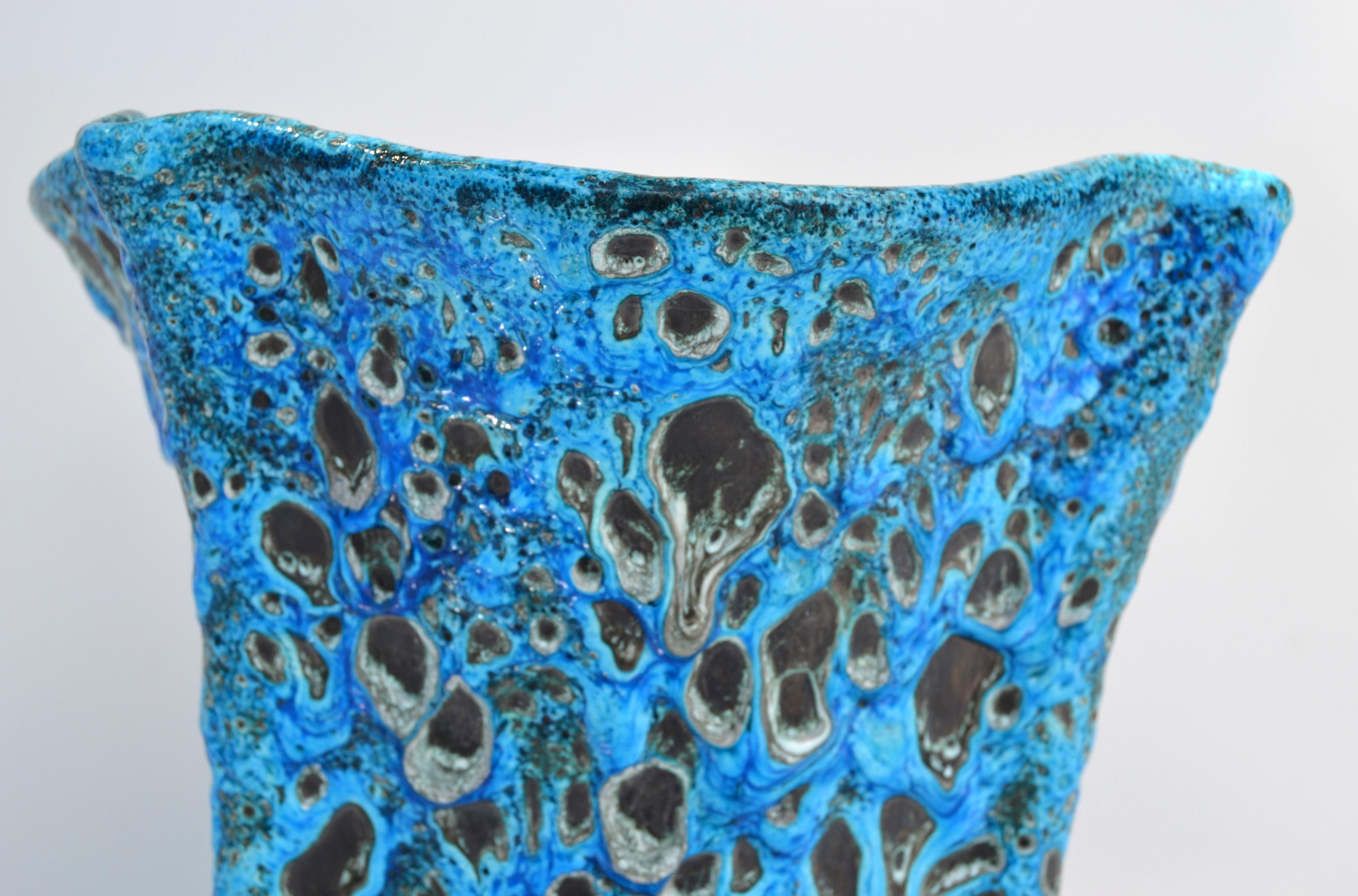 Signiert Vallauris Frankreich Keramik glasiert Blau & Schwarz Mid-Century Modern (20. Jahrhundert) im Angebot