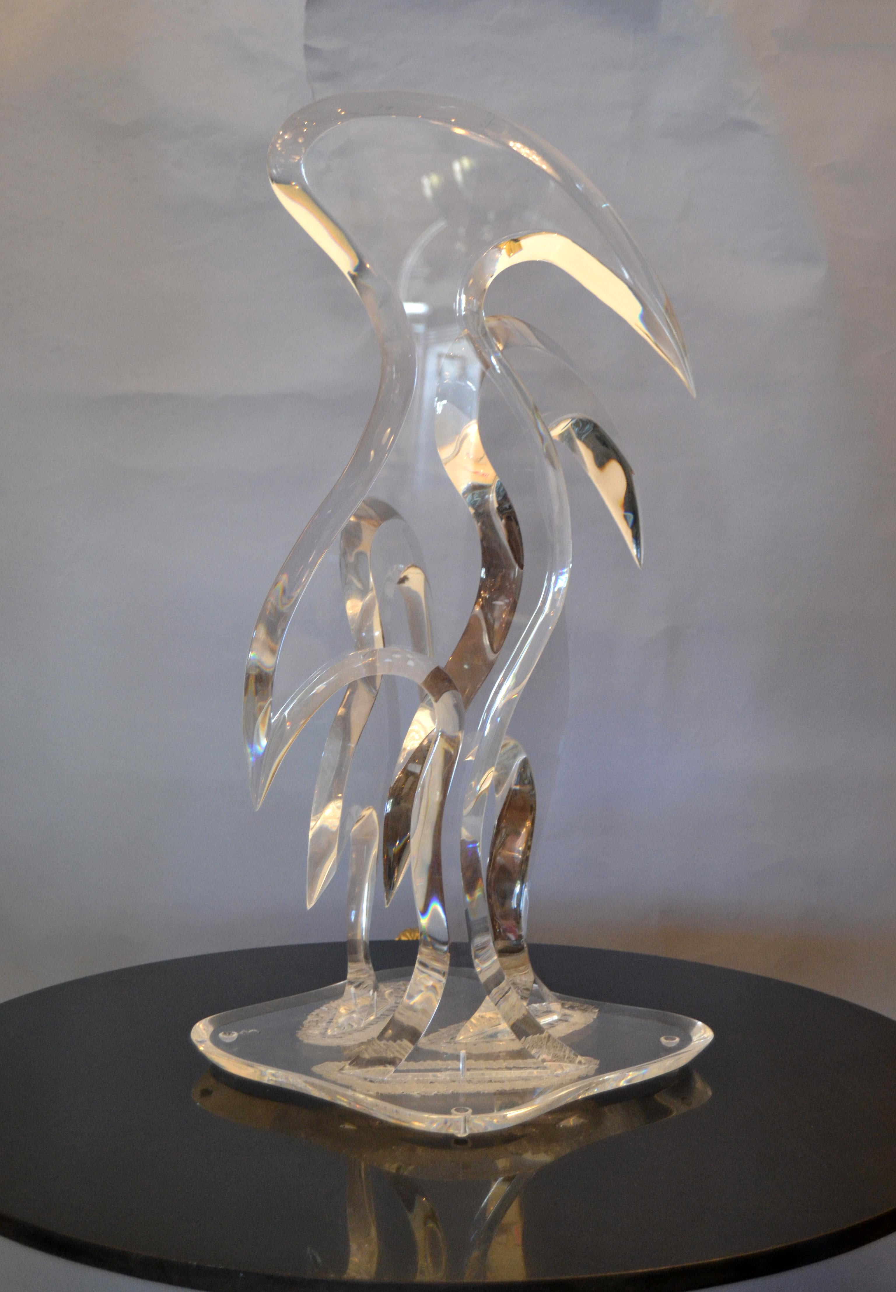 Signed Van Teal Three Stylized Birds Lucite Table Sculpture Mid-Century Modern For Sale 4