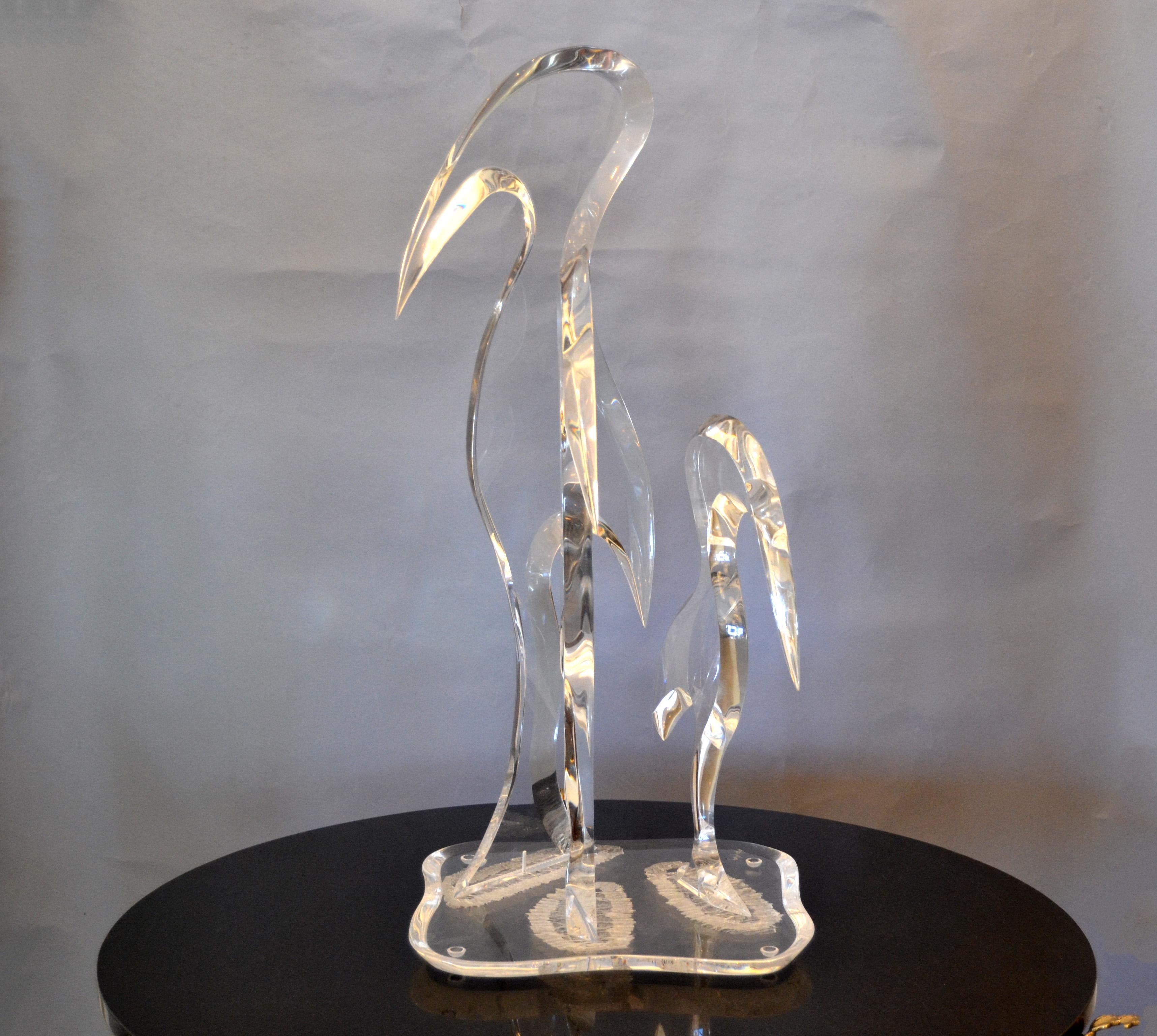 American Signed Van Teal Three Stylized Birds Lucite Table Sculpture Mid-Century Modern For Sale