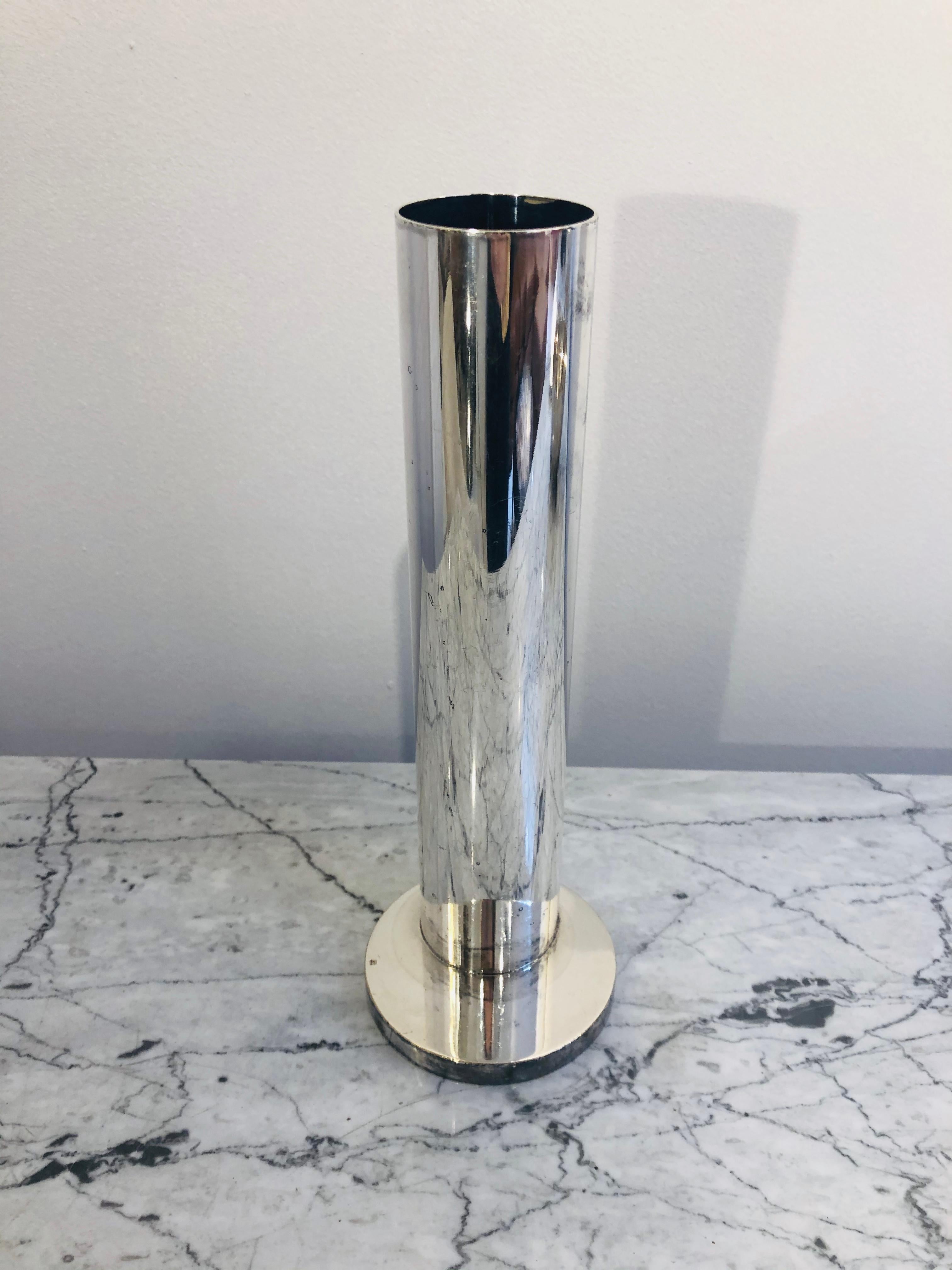 French Signed Vase by Maison Desny in Silvered Metal 