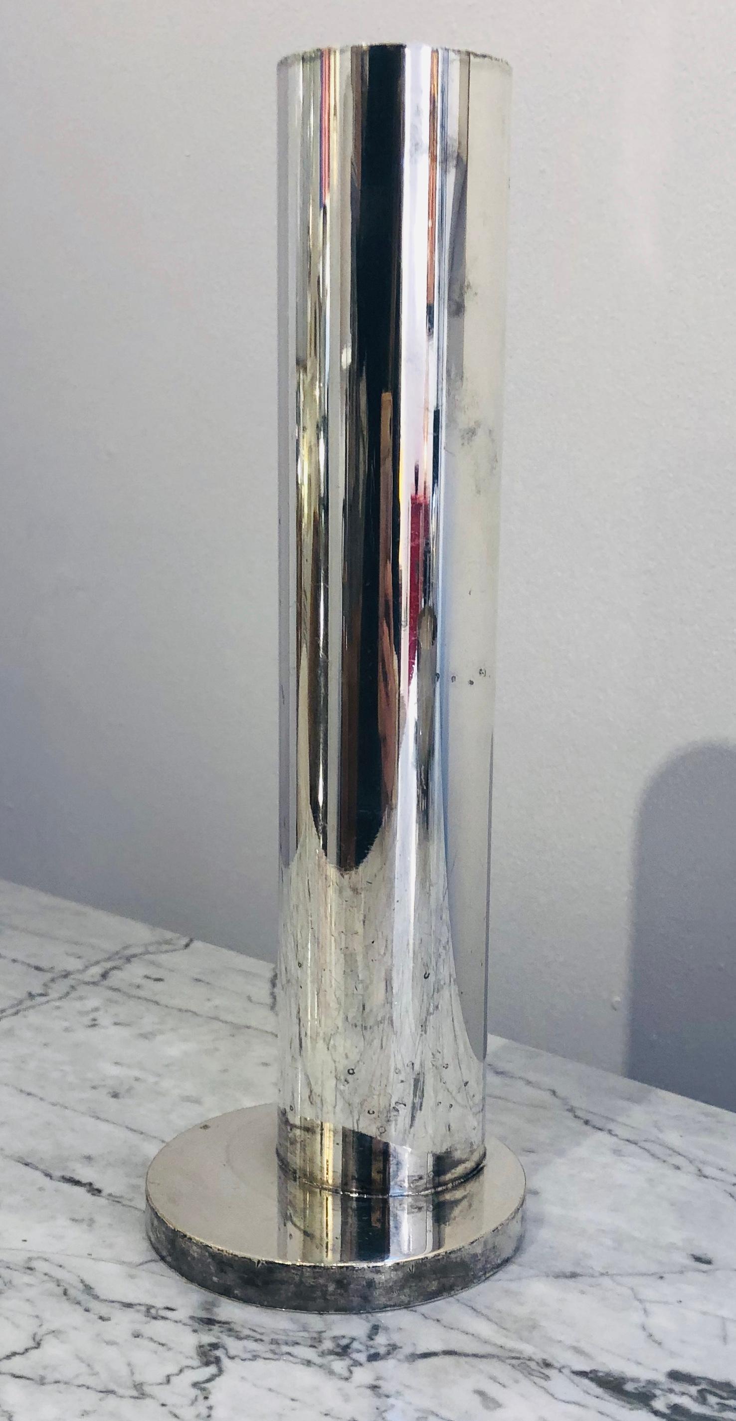 20th Century Signed Vase by Maison Desny in Silvered Metal 