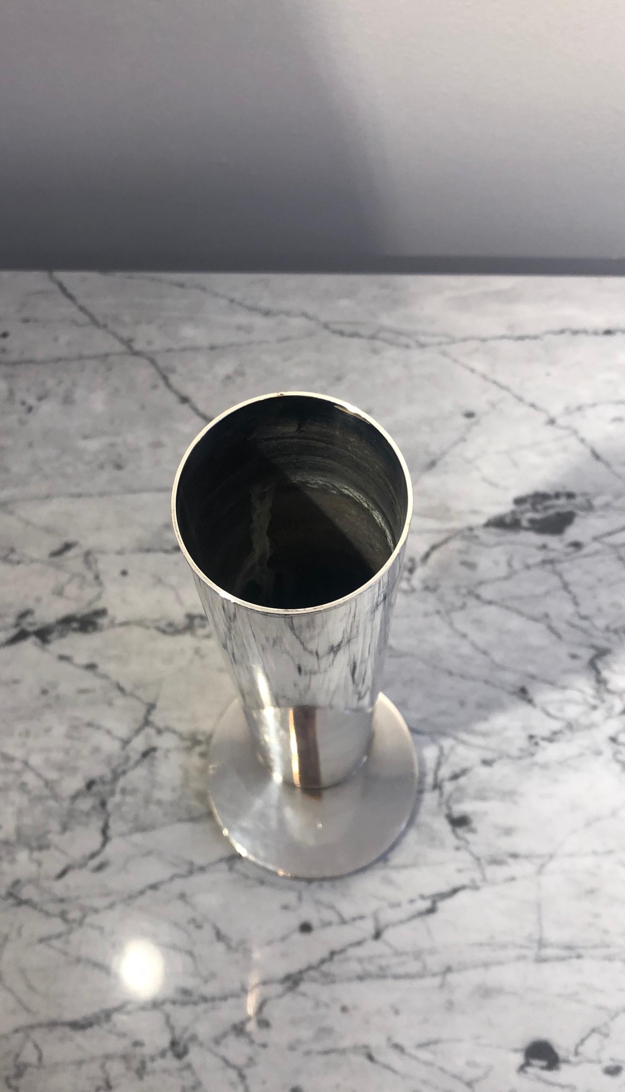 Signed Vase by Maison Desny in Silvered Metal  1