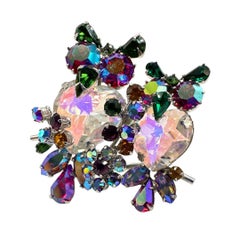 Signed Vendome Vintage Multi Color Glass Owl Brooch