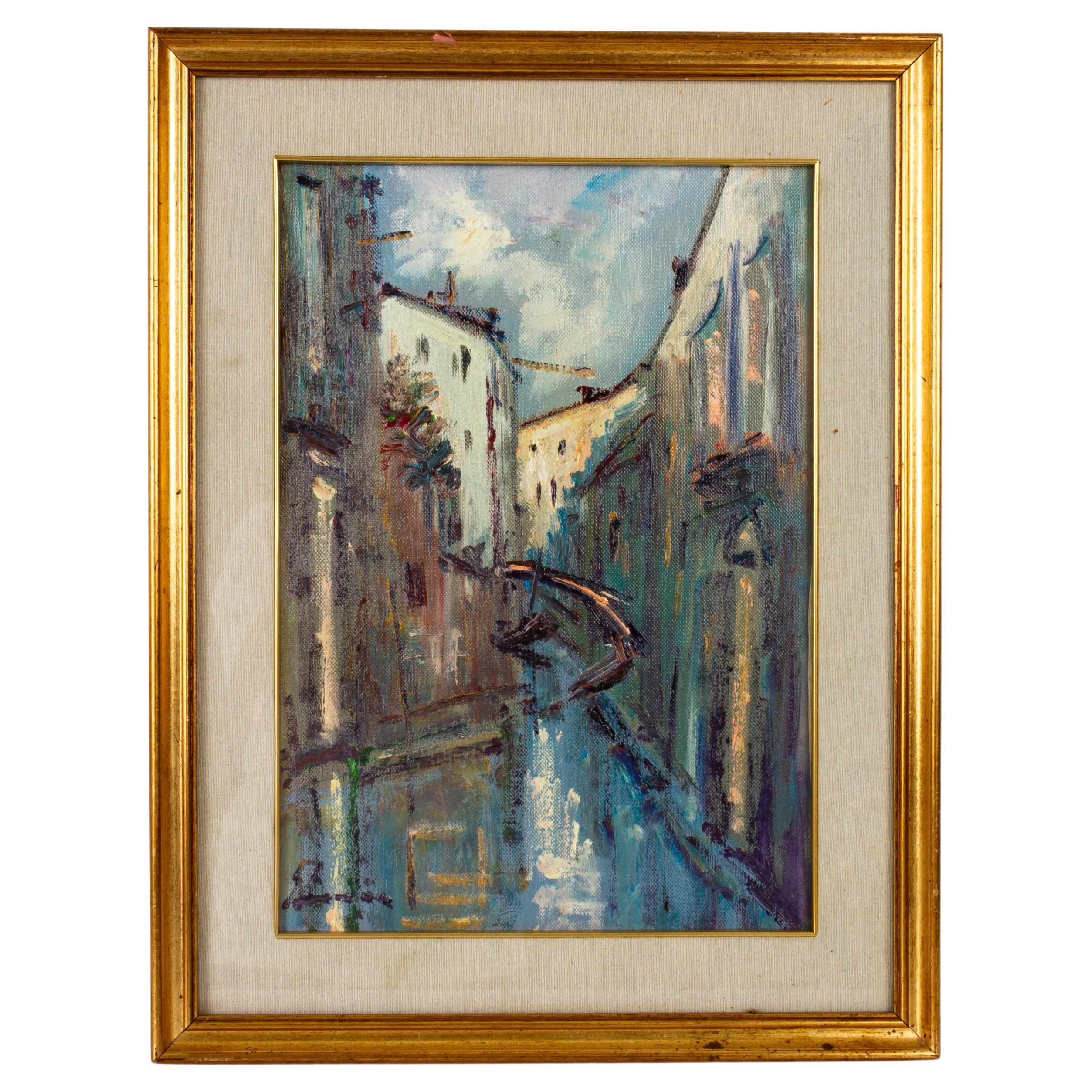 Signed Venetian Canal Oil Painting 20th Century