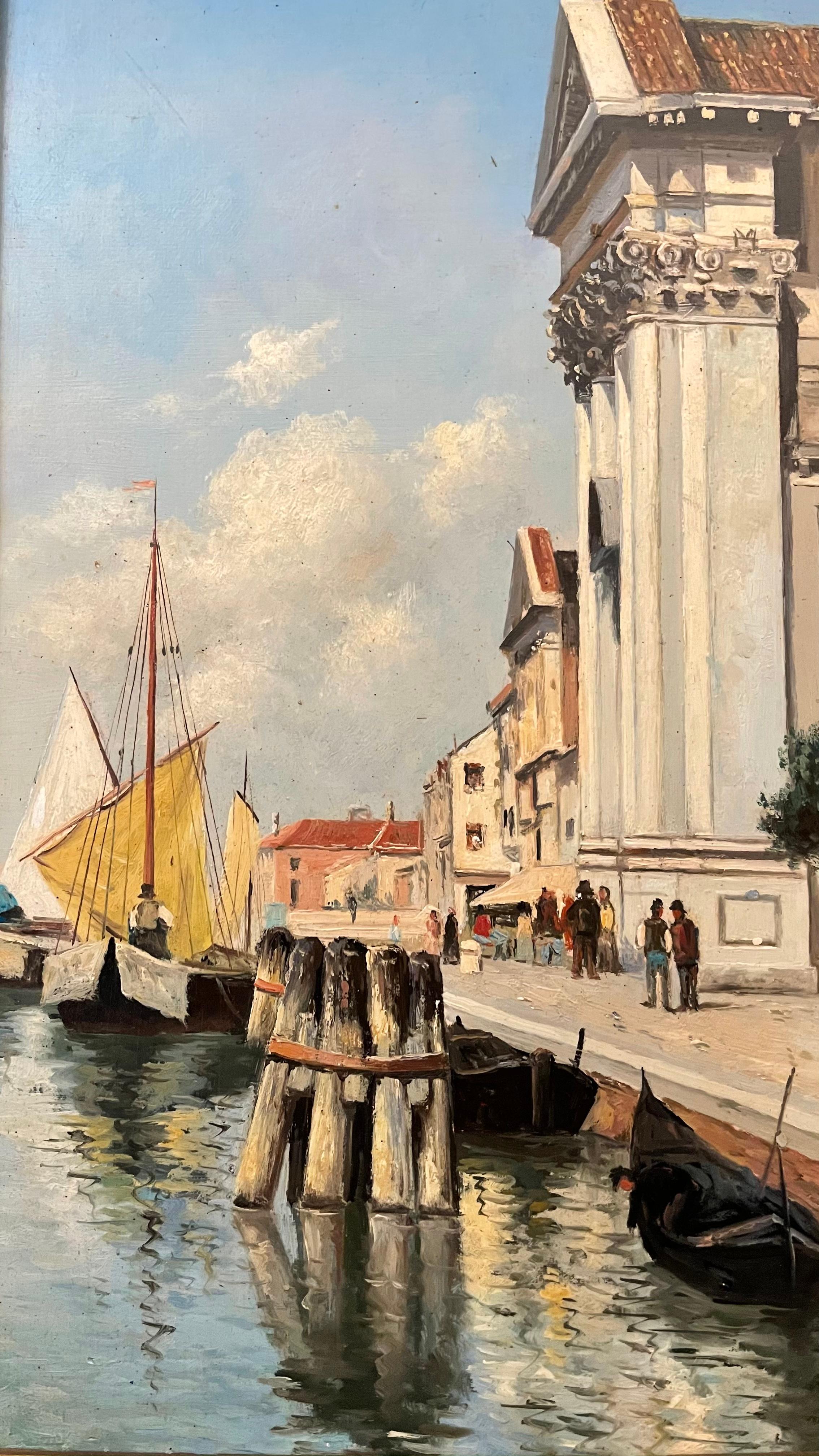 International Style Period Rubens Santoro Style Venice Oil on Panel Picture For Sale